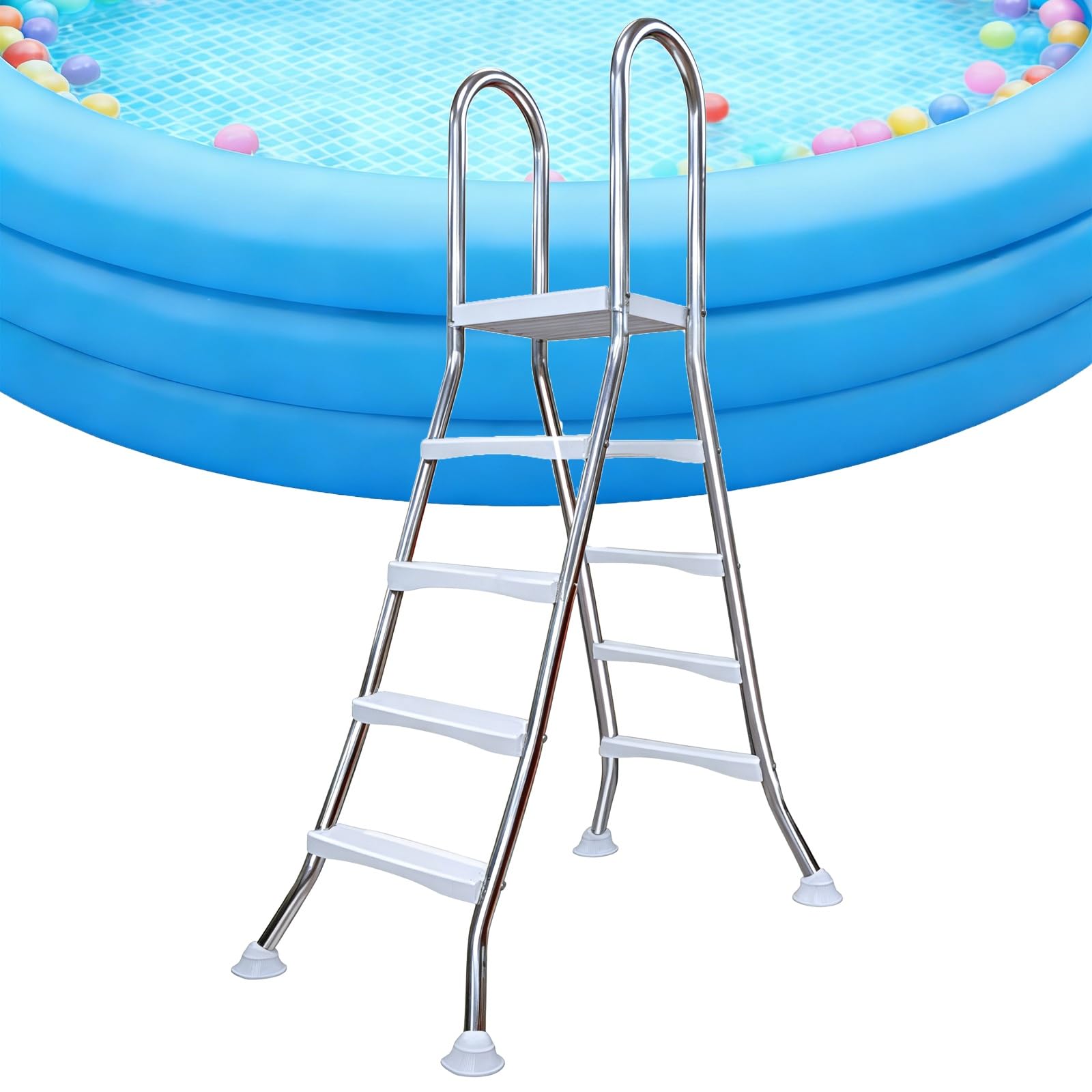 Heavy Duty Steel Swimming Pool Ladder, Above-Ground 2/3/4/5 Steps with Non-Slip Steps and Reliable Arm Rail, Double-Sided Entry & Exit for Pools, Beaches, and Water Parks