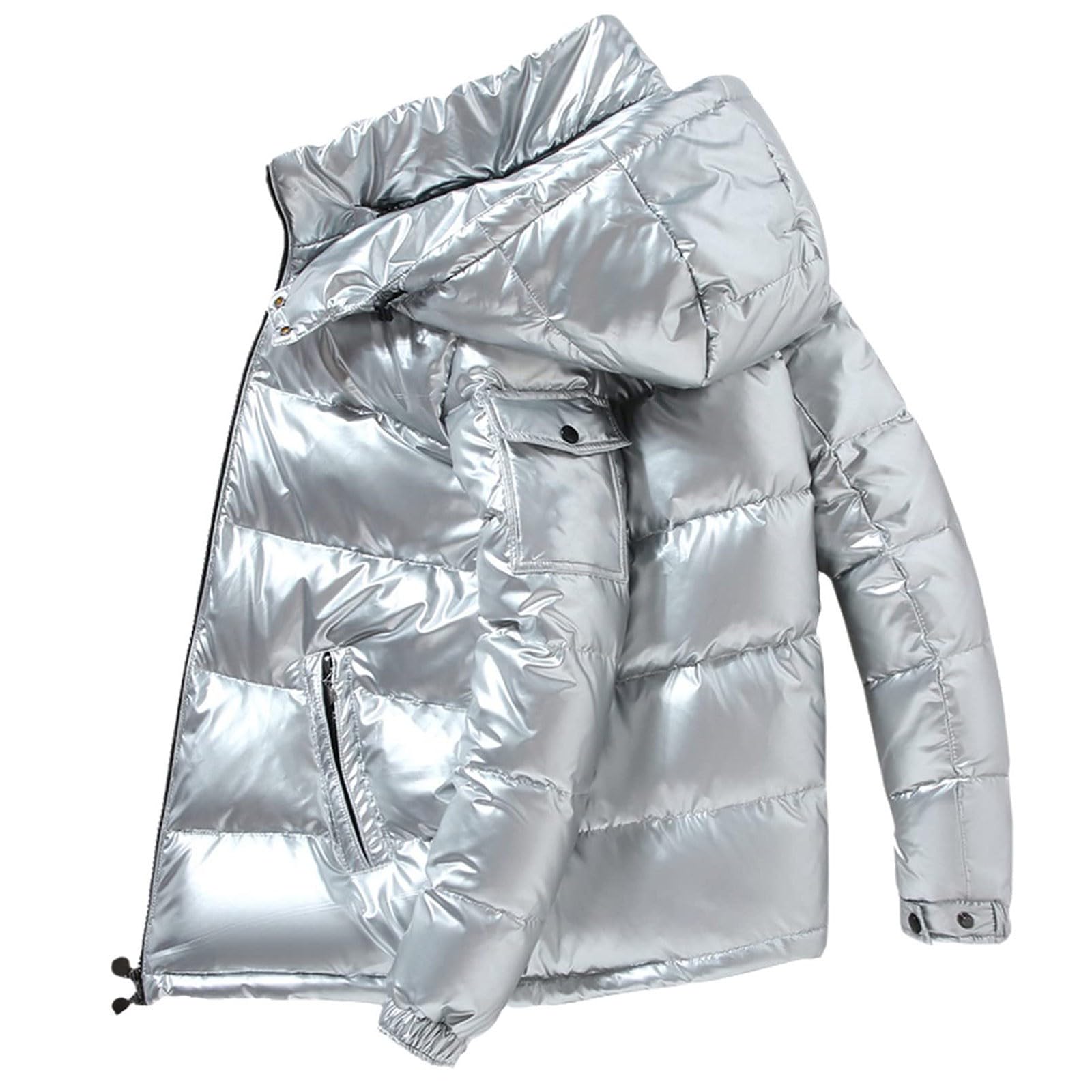 Piumino lucido da donna, giacca invernale, impermeabile, antivento, trapuntata, lunga con cappuccio, caldo cappotto invernale, con chiusura lampo, piumino per attività all'aria aperta, giacca per le