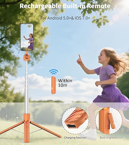 Miniatura 6 de TONEOF Palo de Selfie Magnético Trípode de 68 pulgadas con Soporte Magnético Fuerte de Aluminio para Magsafe, Soporte de Trípode Giratorio de 360°