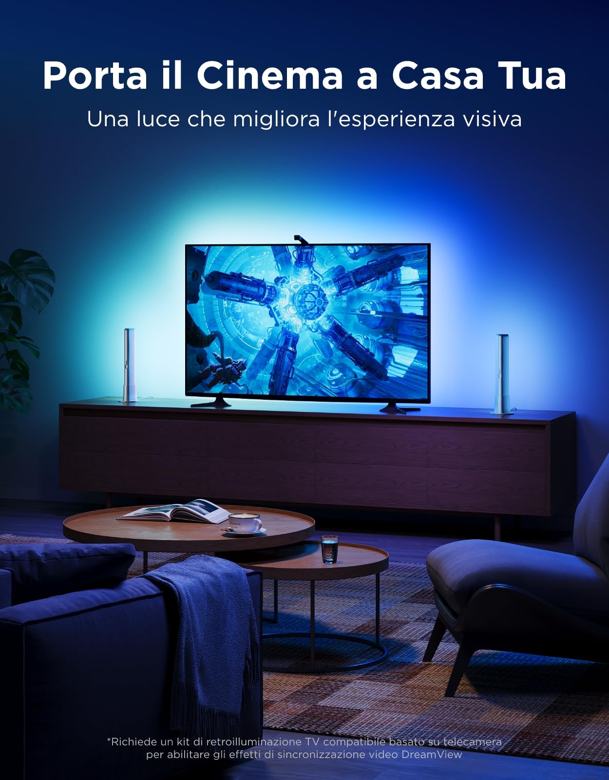 Govee Barre Luminose a LED Intelligenti, Retroilluminazione RGBICWW per TV | 64 Modalità Scena per Atmosfera, Giochi , Sincronizzazione Musicale, Compatibili con Alexa, Matter e Google Assistant,Argento