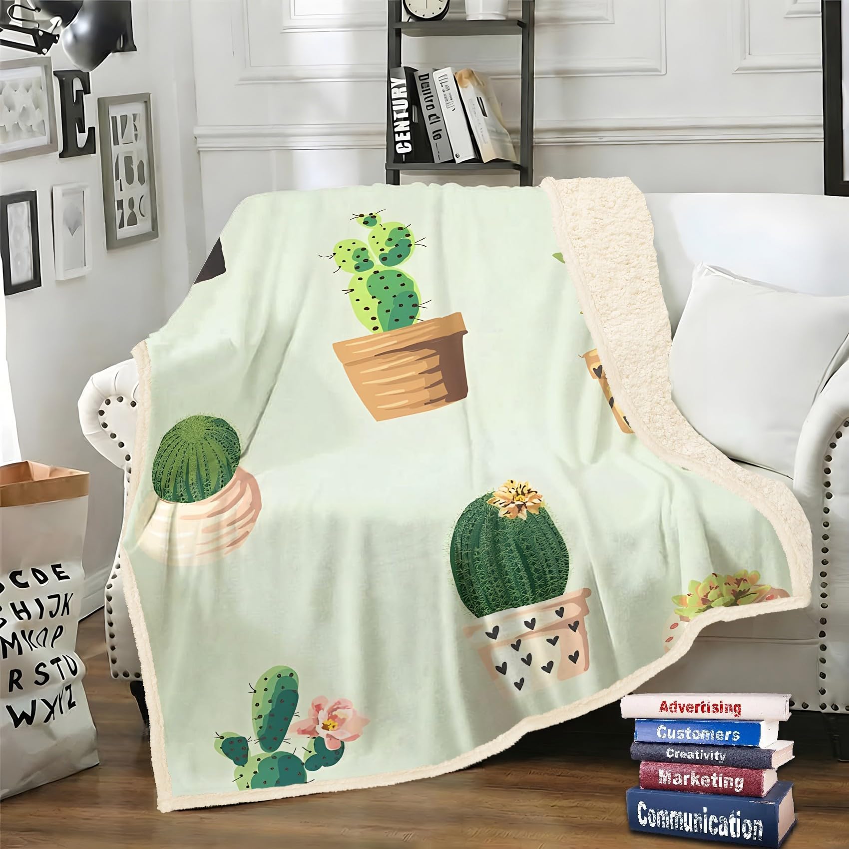 Kaktus Fleecedecke 150x220 cm – Ultraweich Kuscheldecke, Green Flauschige Decke für Bett, Sofa & Wohnzimmer, Weicher Überwurf zum Kuscheln