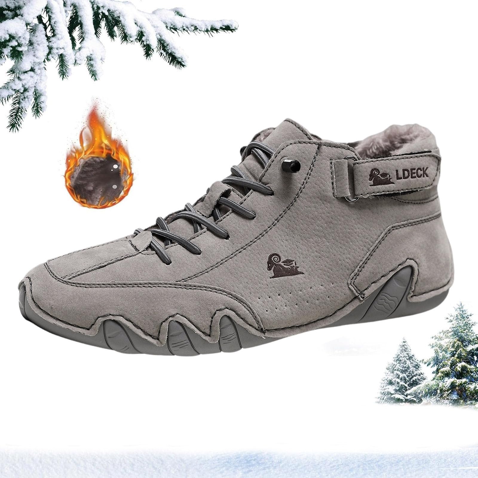 Schneeschuhe Herren Wandern, Damen und Bequeme rutschfeste Winter Barfußschuhe aus echtem Leder Outdoor Leichte Schuhe Warm Gefütterte Winterschuhe Barfuß Wanderschuhe Schneestiefel