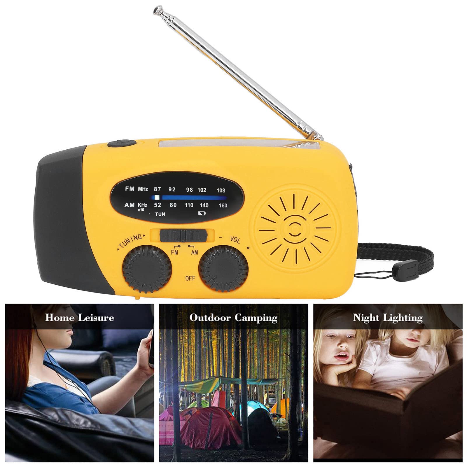 Radio Solaire Étanche IPX3 et Lanterne Multifonctionnelle à Manivelle avec Chargement USB Portable pour Le Camping (Modèle Européen)