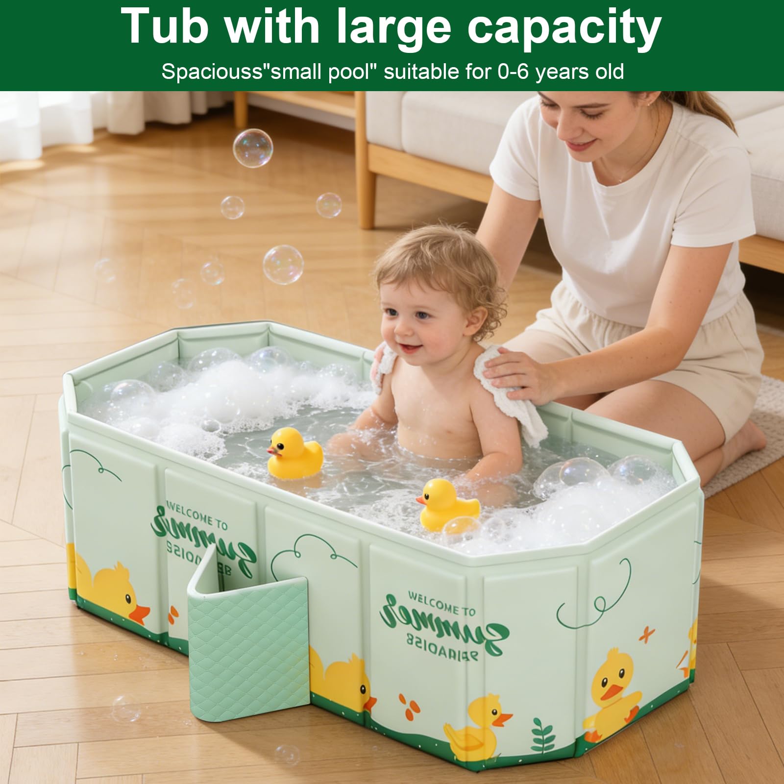 Baignoire Pliable Bébé Douche Multifonction Portable 0-8 ans avec Bouchon de Vidange
