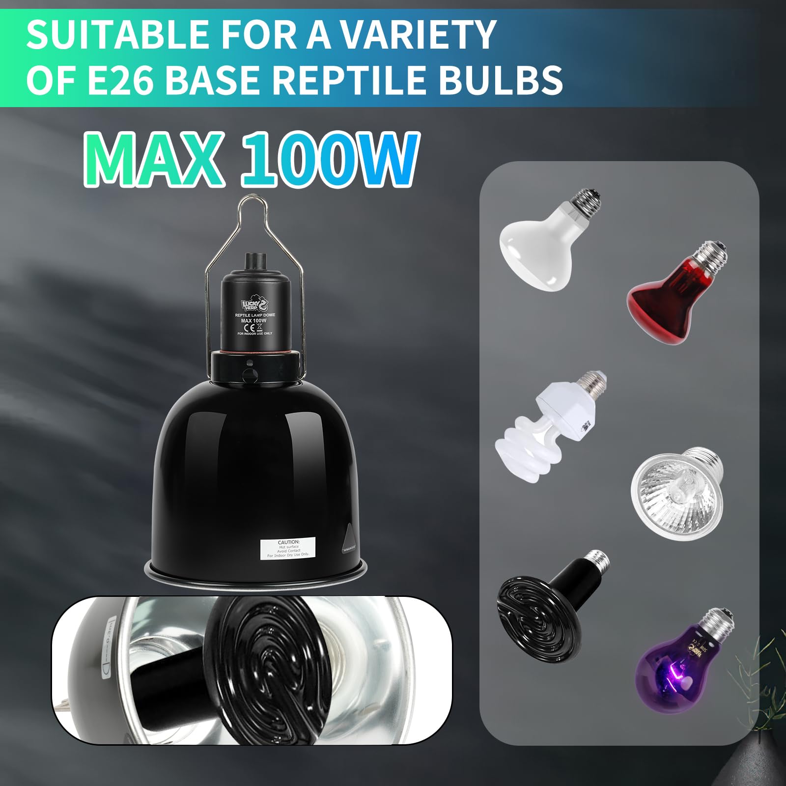 LUCKY HERP Reptile Light Fixture with Dimming Thermostat & Timer, Aluminum 5.5inch Deep Dome Reptile Lamp Fixture, Heat Lamp Fixture for UVB Bulb Basking Heat Bulb, Max 100W - image 5