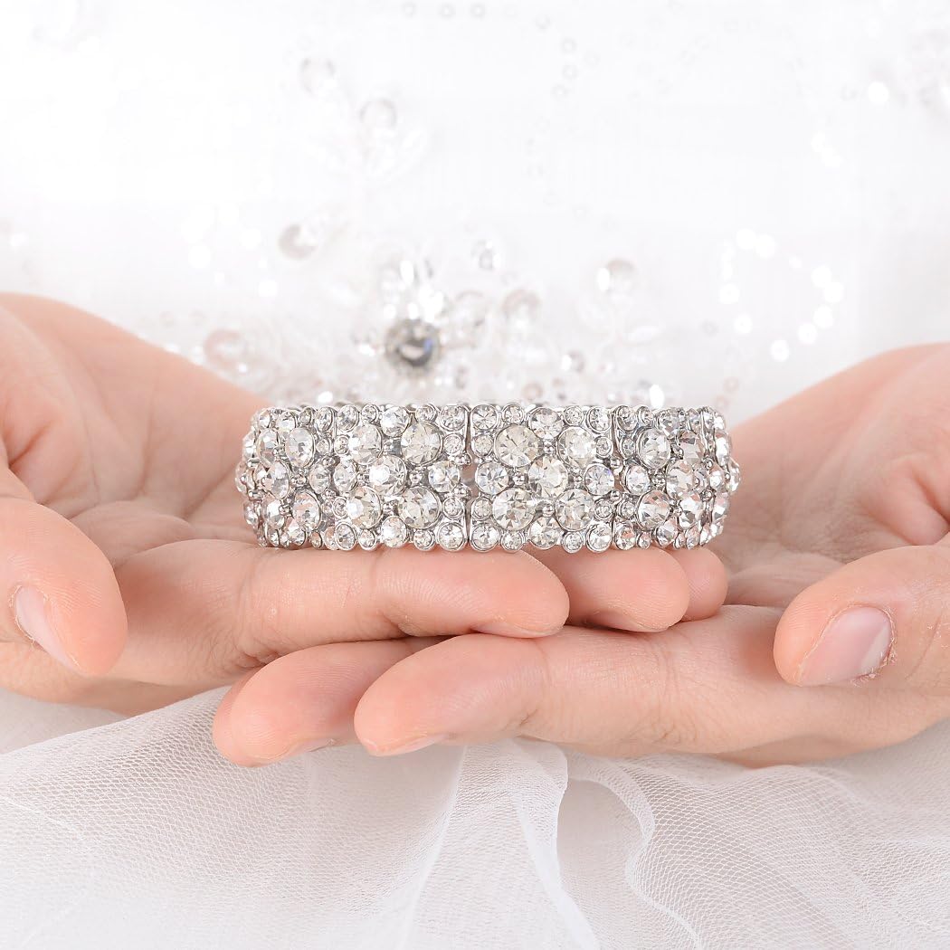 EVER FAITH Women's Round Austrian Crystal Elegant Bridal Stretch Bracelet - Image 4