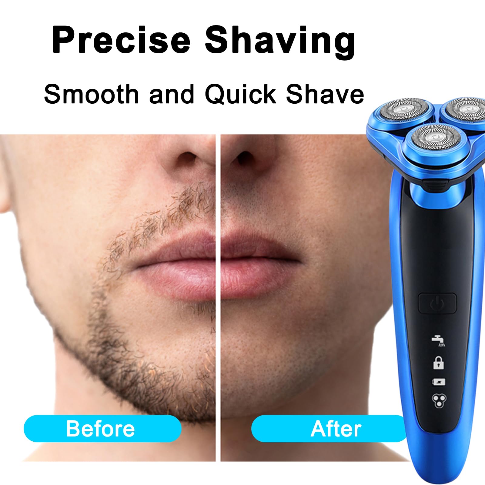 Rasoir électrique pour homme – Rasoir rechargeable 3D de précision avec tondeuse pop-up – Rasoirs rotatifs sans fil lavables doux pour les peaux sensibles pour barbe, pattes et visage avec verrou de