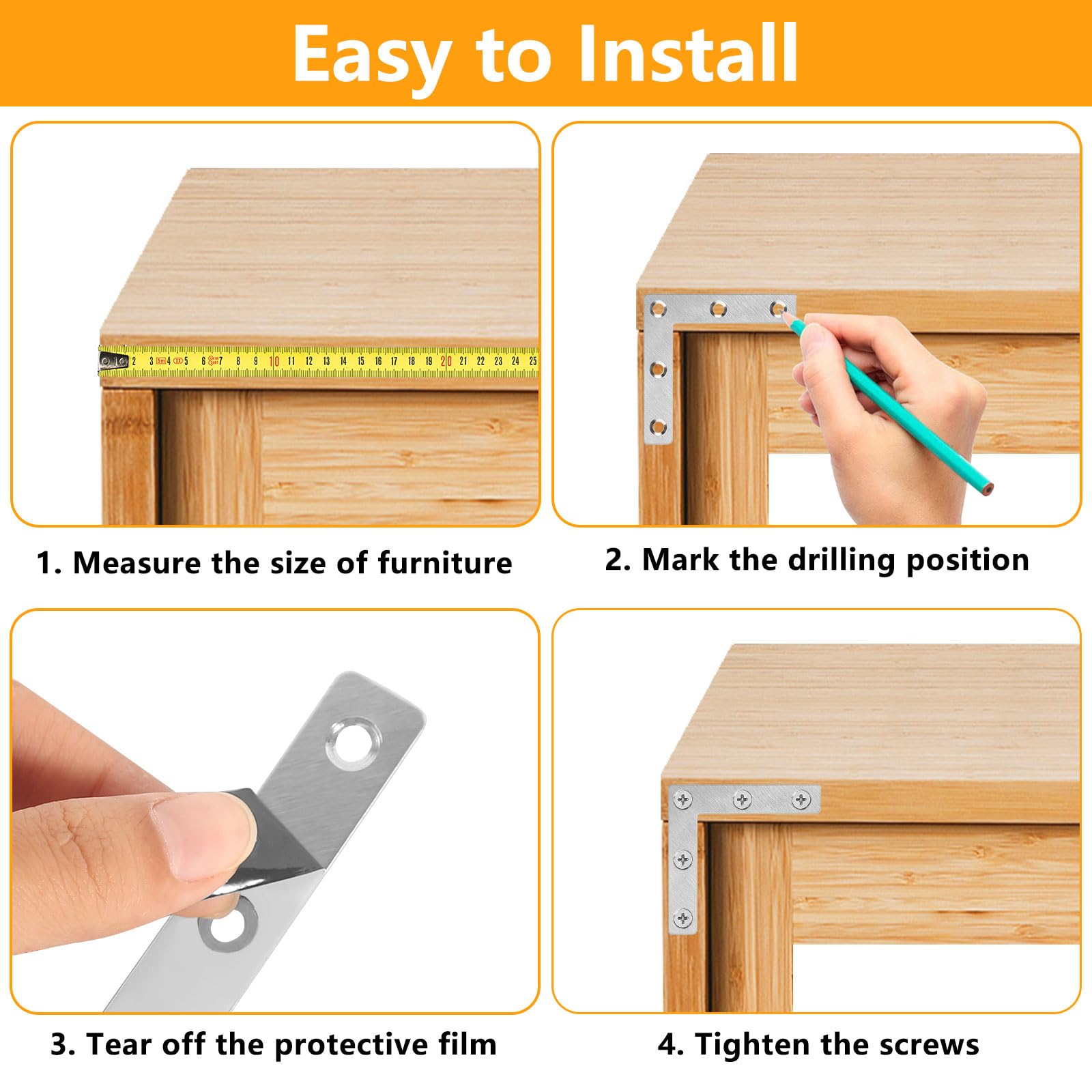 50 Connettori Angolari Metallo Per Mobili - Staffe 90 Gradi 36x27 Mm Con Viti, Per Legno - Foto 5