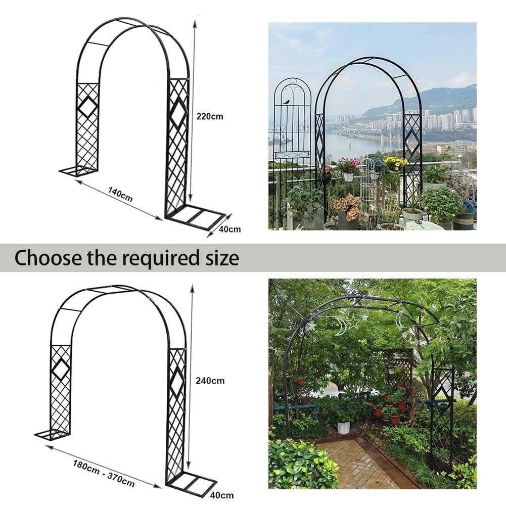 Arco da giardino in metallo resistente per piante rampicanti, pergolato in ferro nero antiruggine, arco decorativo per esterni, dimensioni regolabili da 1,4 m a 3,7 m, per giardino paesaggistico