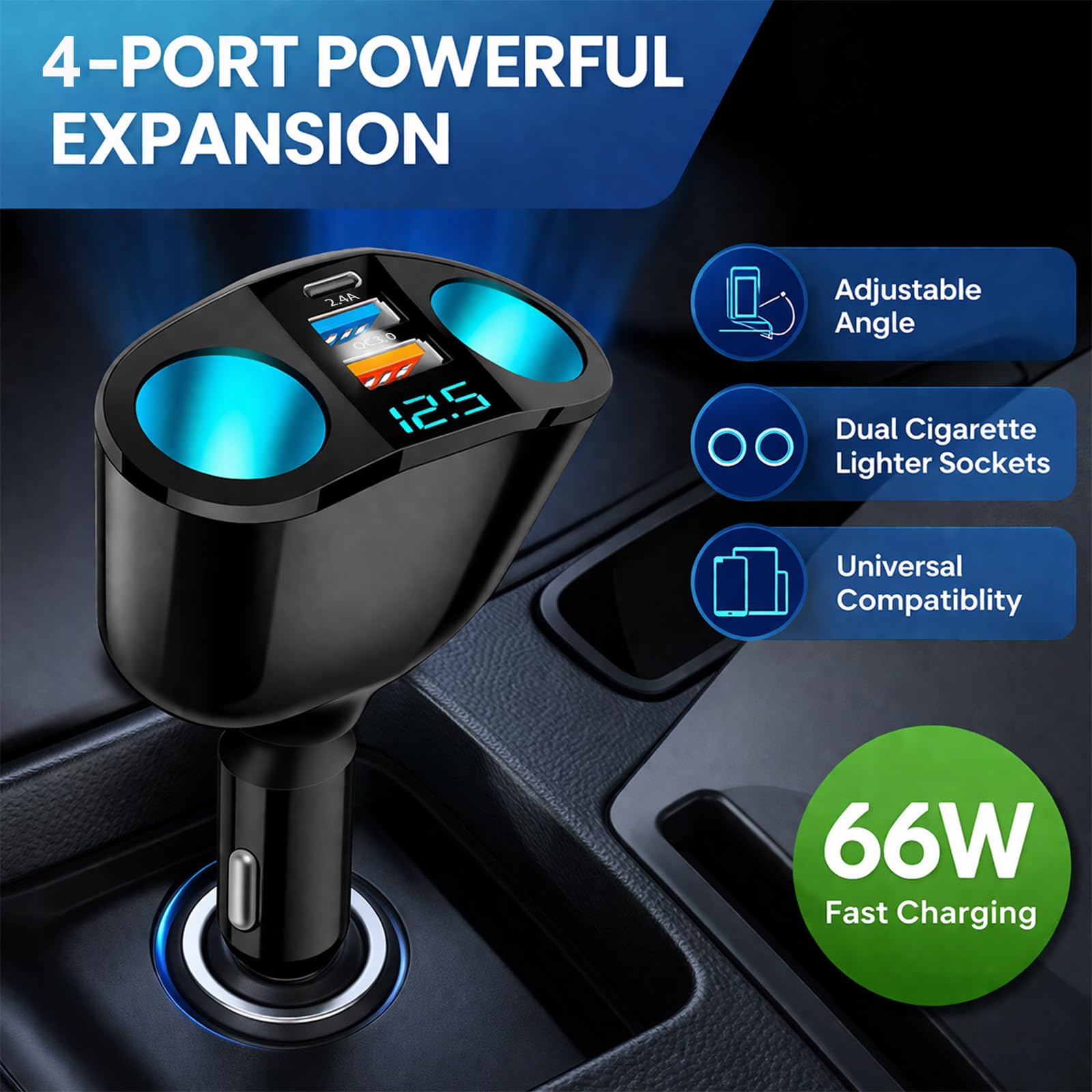 Double Prise Allume Cigare 12V, 120W Multiprise Allume Cigare QC3.0/PD/2.4A,Chargeur Voiture Allume Cigare USB avec Voltmètre LED Charge Rapide pour Téléphone GPS Caméra