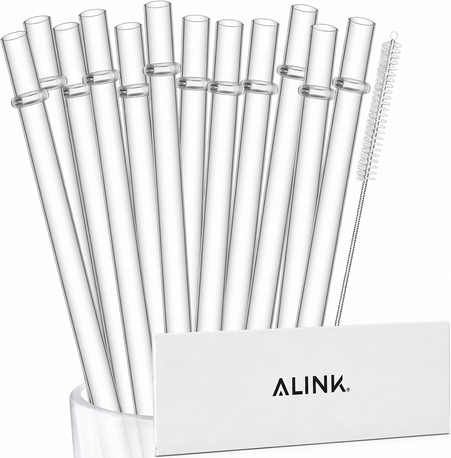 12-Pack Reusable Hard Plastic Clear Straws, 10.5 inch Long Tumbler Straws for 16 OZ 20 OZ 30 OZ Stanley, YETI, Starbucks Tumblers with Cleaning Brush