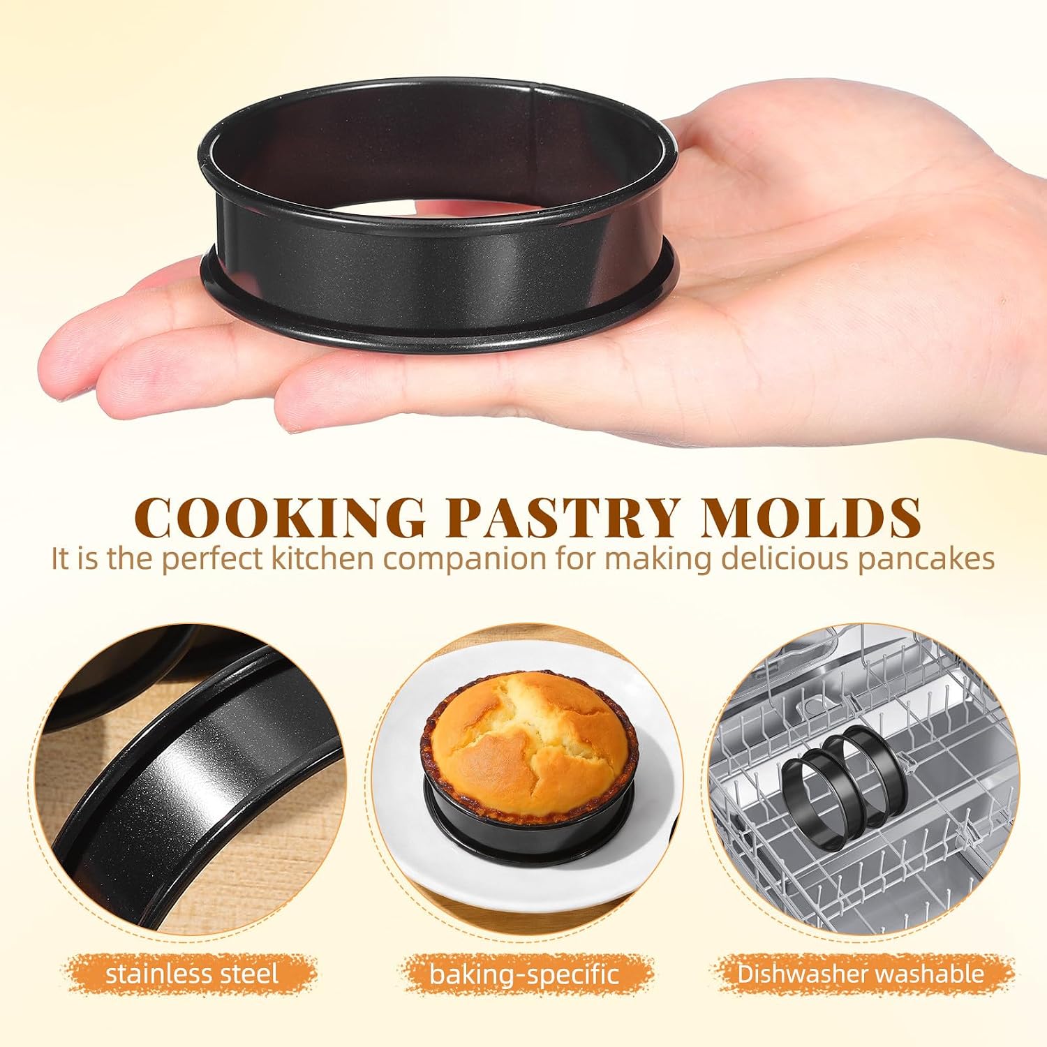 Pancake Rings for Even Heat Distribution 4pcs Stainless Steel Nonstick with Double Rolled Edges and Dishwasher Safe Baking Muffin Cooking Rings for Home Kitchen Use