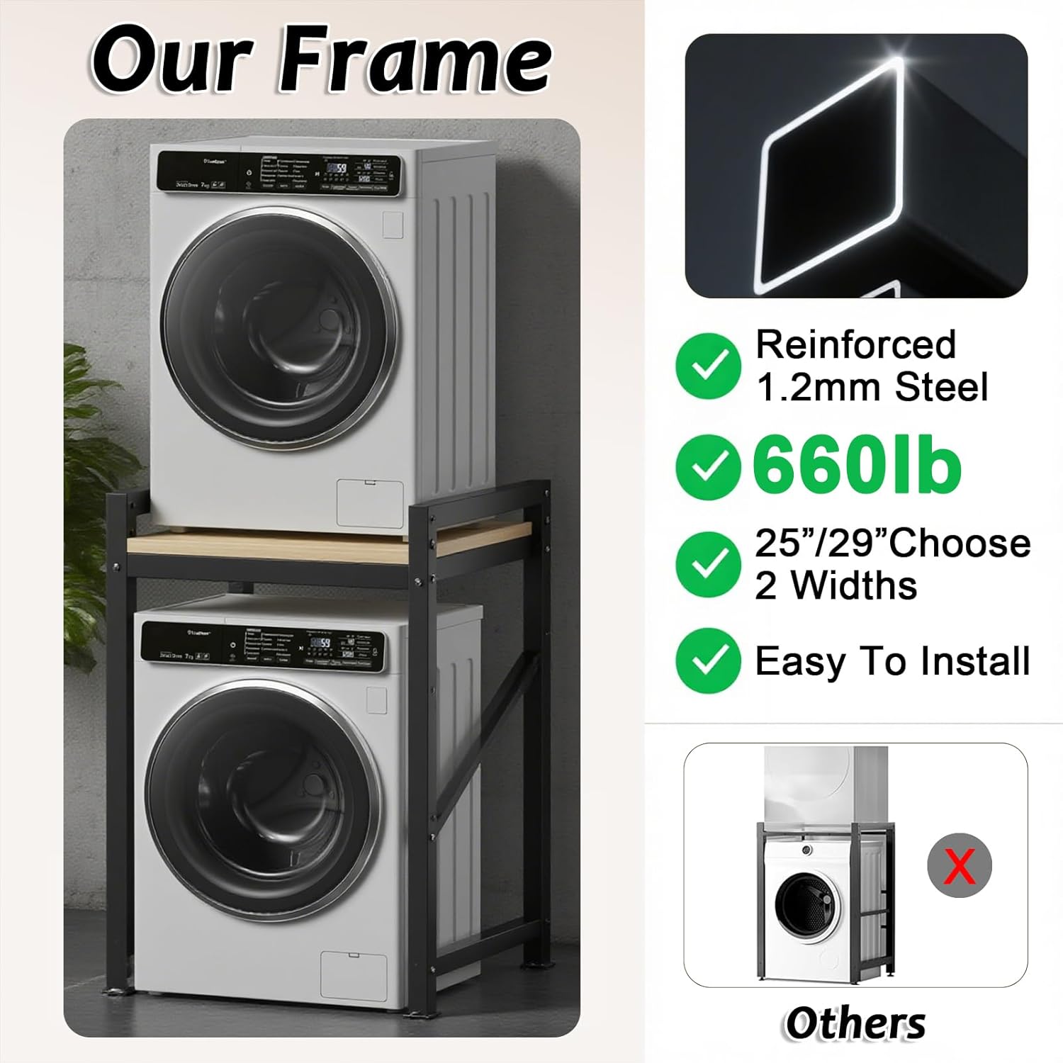 Over The Washer and Dryer Storage Shelf, Widen & 3 Height Adjustable Stacking Rack, Space Saver Washer Dryer Stacking Kit, Thicker Metal Washer Shelf for within 29.5" width (Black, 29.5 Inch)