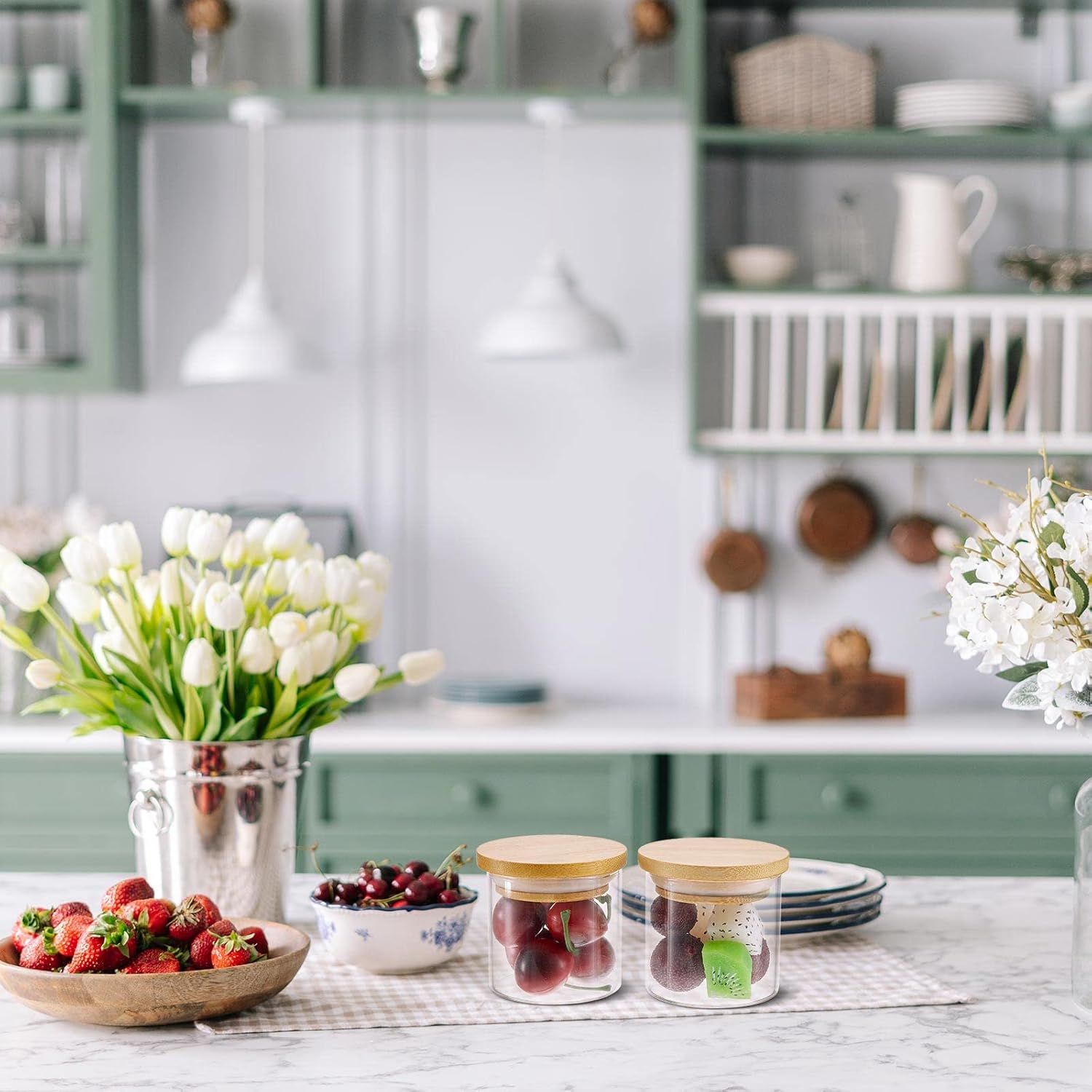 Sawysine 36 Pack Yogurt Jar Lids Set Compatible with Oui Yogurt Jars Reusable Bamboo Wooden Round Canning Lids with Silicone Sealing Rings for Kitchen Food Nut Candy Storage (Jar Not Included)