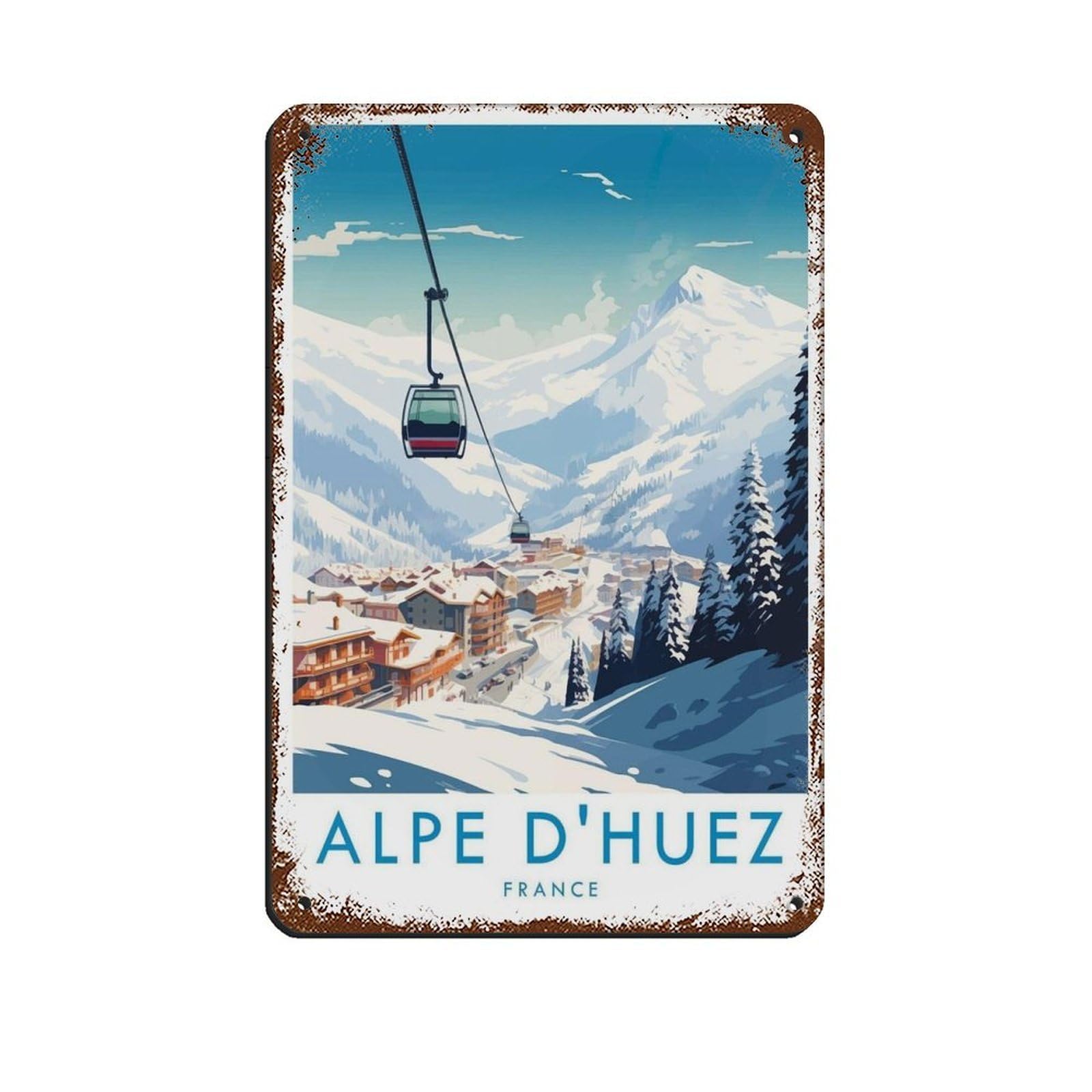 Alpe D'Huez Travel Poster, France,Travel Decor (2) Tin Sign Vintage Metal Pub Club Cafe Bar Home Wall Art Decoration Poster Retro 8x12inch(20x30cm)