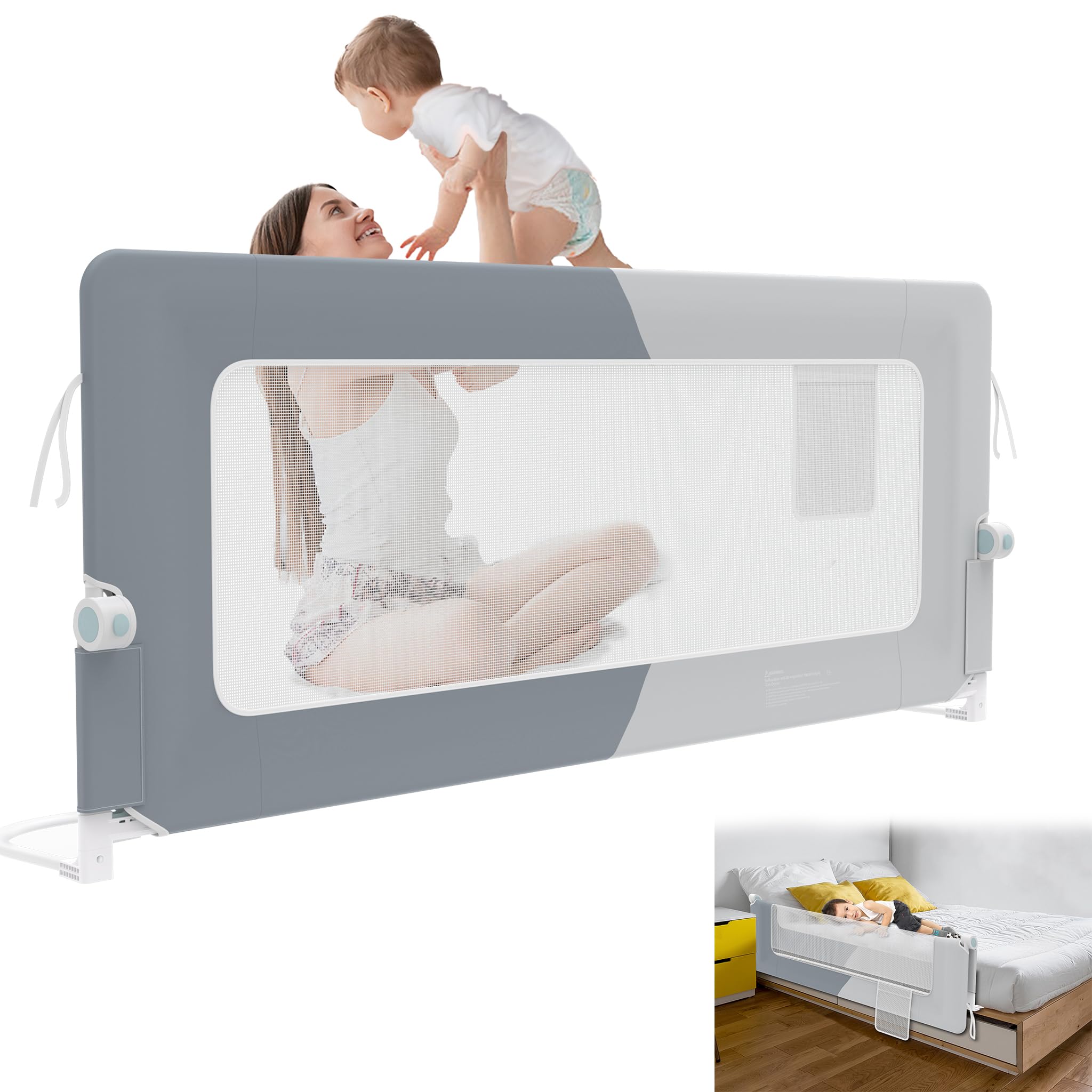 YRHome Bettschutzgitter 2er Set 60cm - Höhenverstellbarer Rausfallschutz Für Kinderbetten