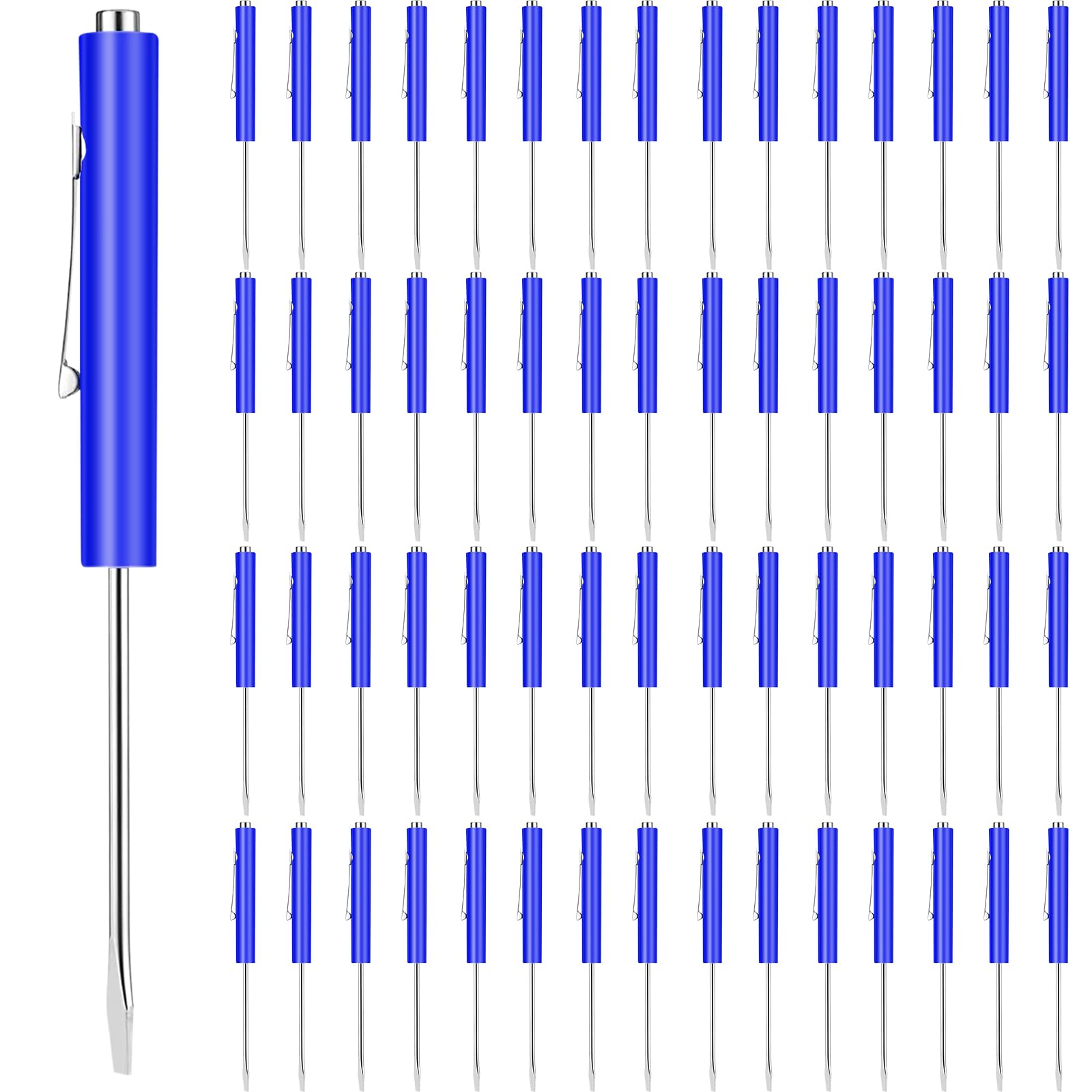 60 Pieces Pocket Screwdriver Mini Tops and Pocket Clips Magnetic Slotted Small Screw Driver with a Single Blade Head for Mechanical, Electrician(Blue)