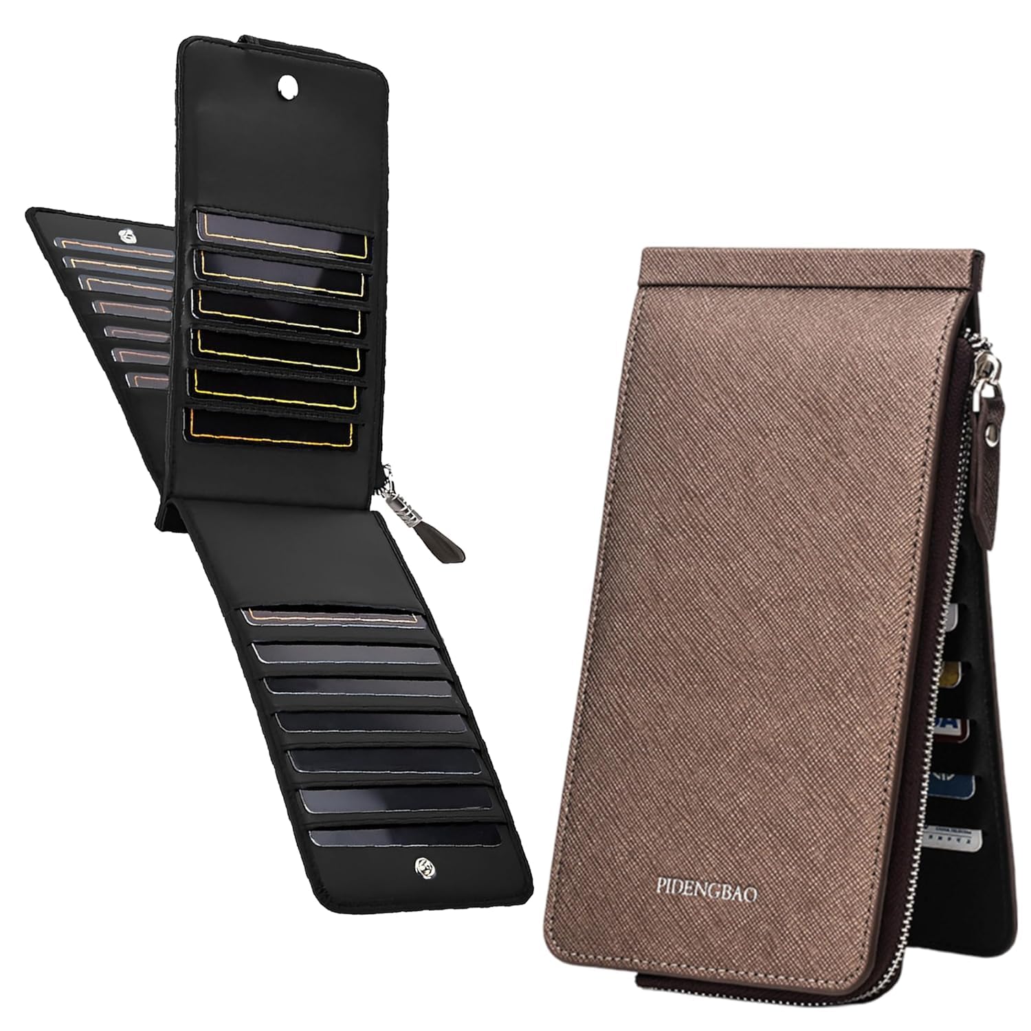 26 Slots Leather Slim Credit, Debit, Card Holder with Dual Compartment, Long Wallet, Case Wallet with Snap Shut Purse with Unisex Design (Golden)-image-20