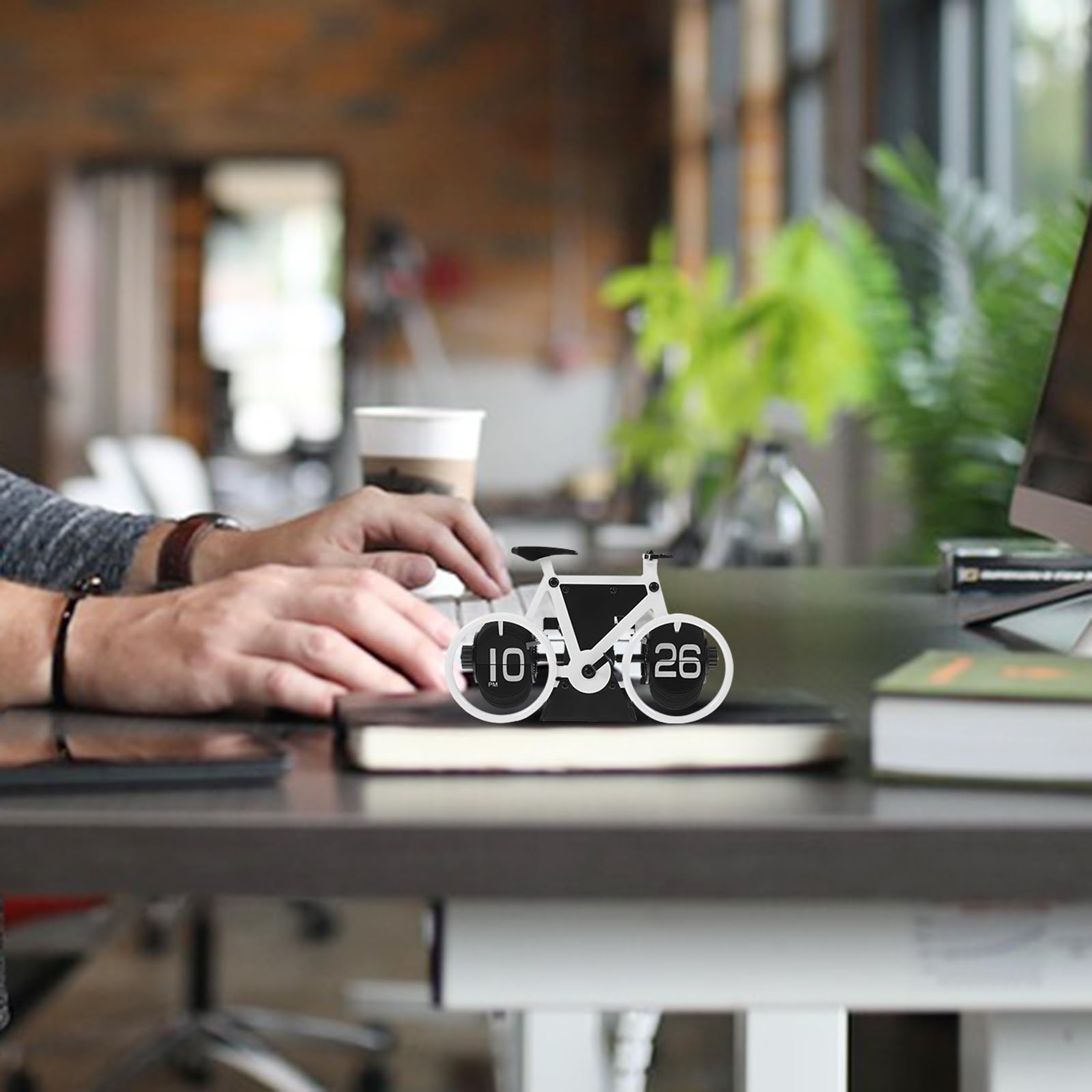 IMIKEYA Retro Klappuhr, Fahrrad-Modell Flip Down Uhr Digital Tischuhr Dekorative Klapp Schreibtischuhr Auto Flip Clock für Zuhause Wohnzimmer, Weiß
