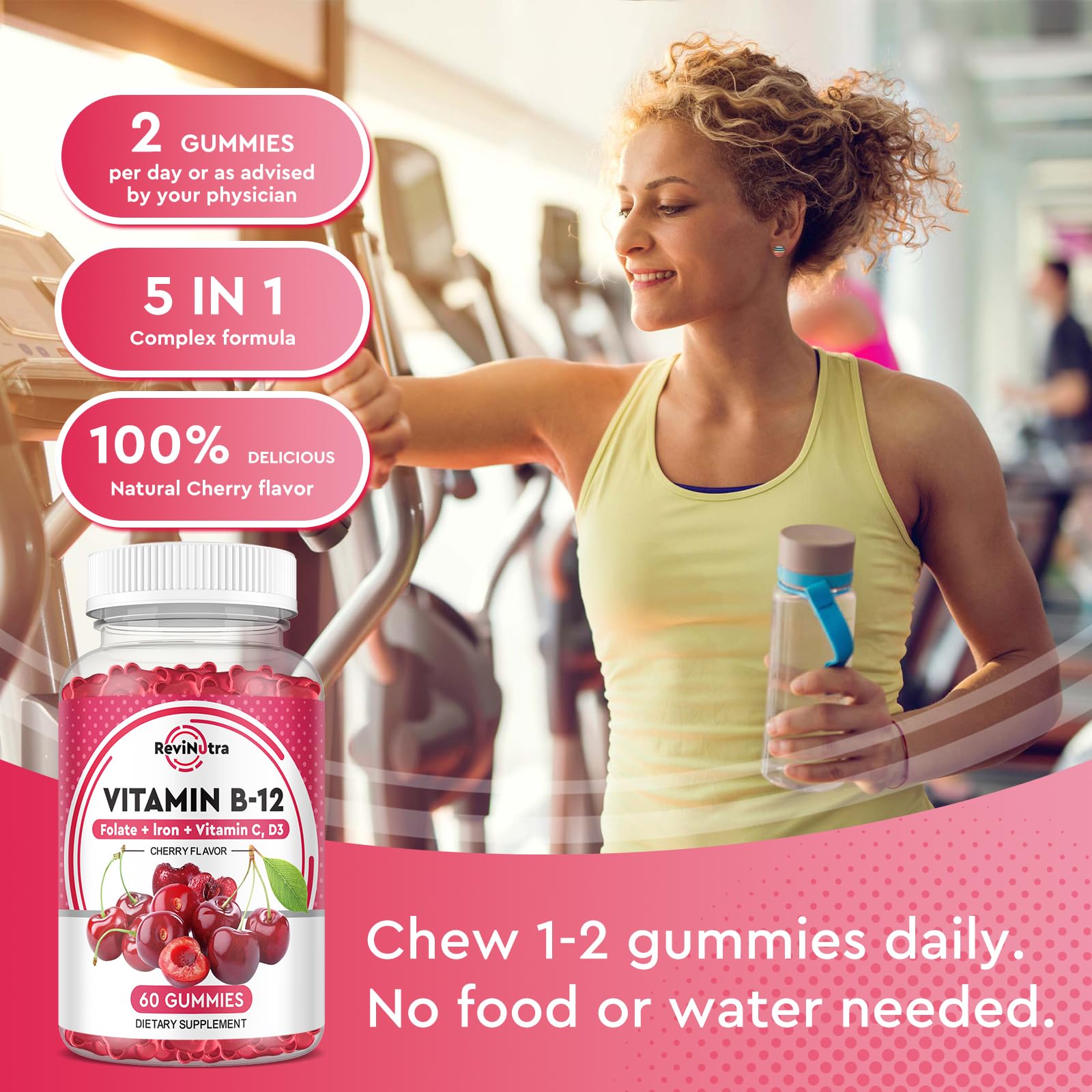 Vitamin B12 Gummies - 5000 mcg Methylcobalamin with Iron, Vitamin C, D3 & Folate, Energy Support and Metabolism, Immune, B-12 Complex Chewable Supplement for Men & Women, Vegan- 60 Count — Amazon image 6