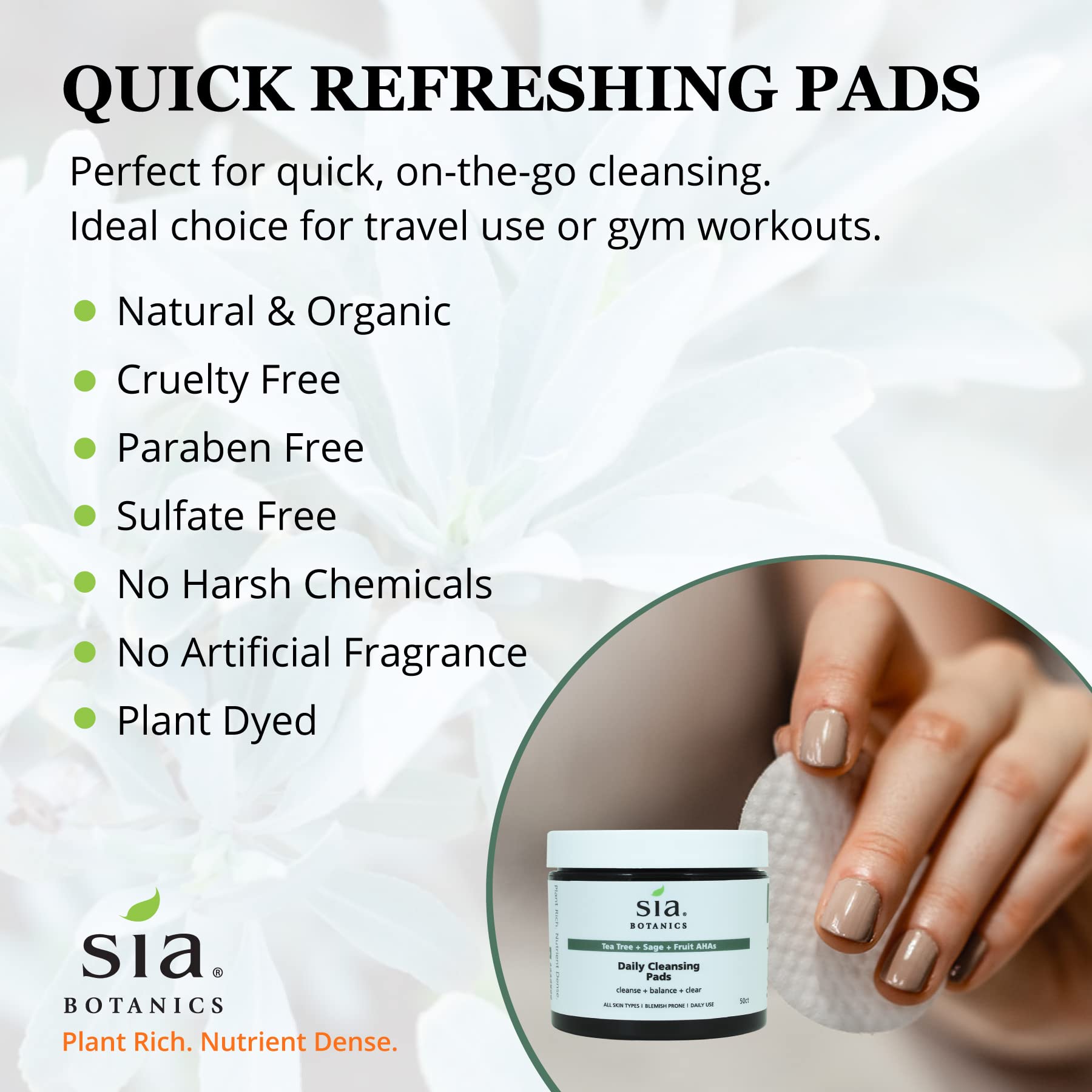 Sia Botanics Almohadillas de limpieza facial, aceite natural de árbol de té con botánicos del desierto y ácido alfa-hidroxi natural, 50 almohadillas