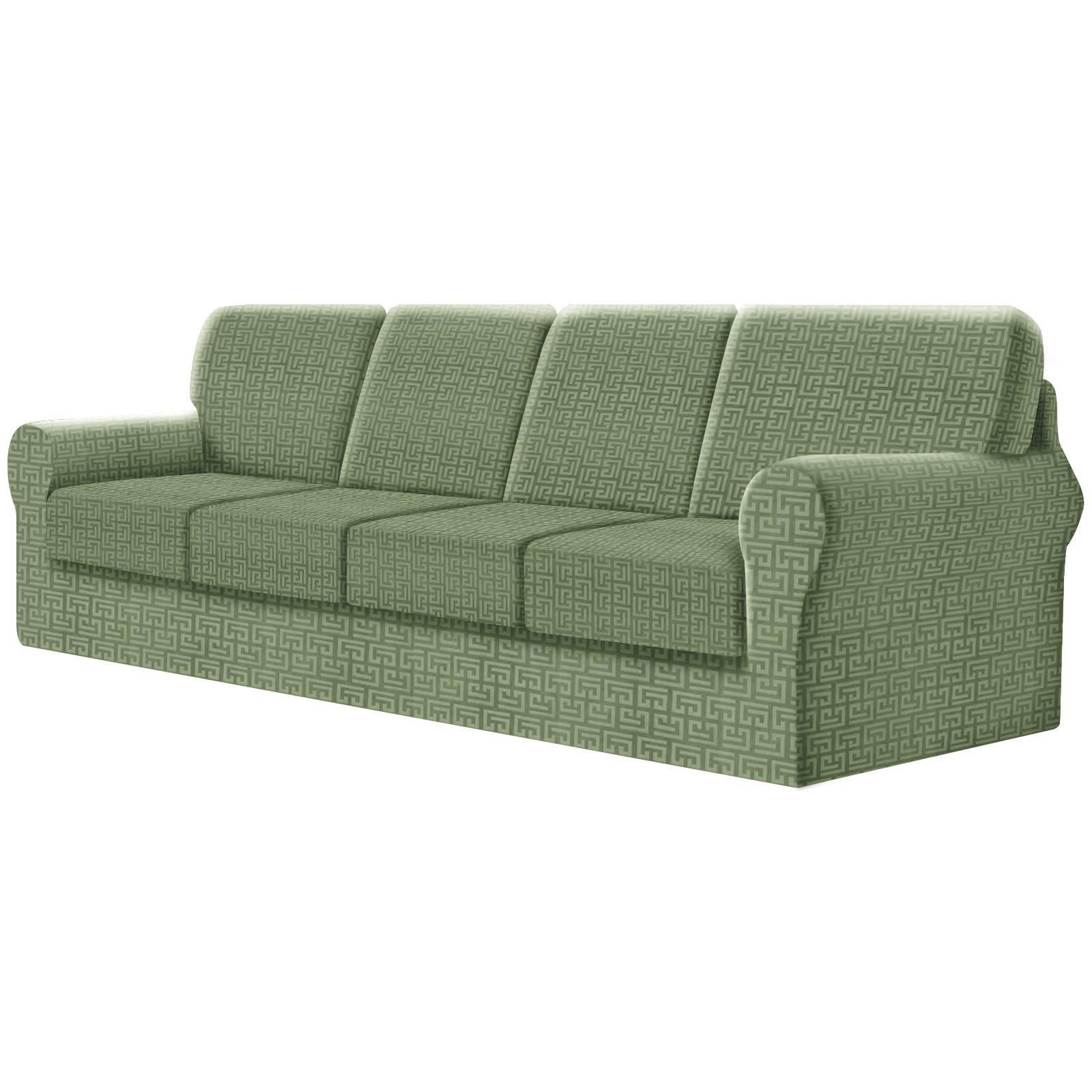SYLC Fitted Sofa Cover 4 Seater, 9 Piece Sofa Slipcover With 4 Seat Cushion Covers And 4 Backrest Covers, Settee Covers Stretch Velvet Anaglyph(Avocado,X-Large Sofa - 9 PCS)