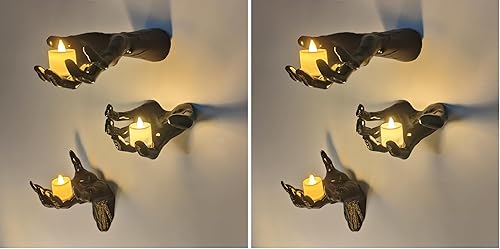 Miniatura 9 de DAZONGE Decoraciones de Halloween para interiores y exteriores, paquete de 3 manos espeluznantes que se extienden montadas en la pared con velas