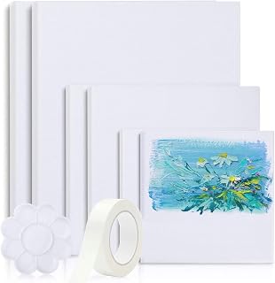 Canvases for Painting, 40x30, 30x20, 20x15, 8 Set Stretched White Canvas with Petal Paint Tray Palettes & Tape, Artist Canvases Frame Board Panels, Cotton Canvas for Oil, Acrylic, Watercolor