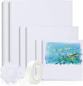 Koncci Canvas For Painting, Set Of 10 Canvas Panels - 20x20cm, 20x25cm, A4(21x29.7cm), 100% Cotton Acid-Free Pre Stretched Canvas Board, Blank Painting Canvas For Art, Acrylic, Oil, Watercolor Paint