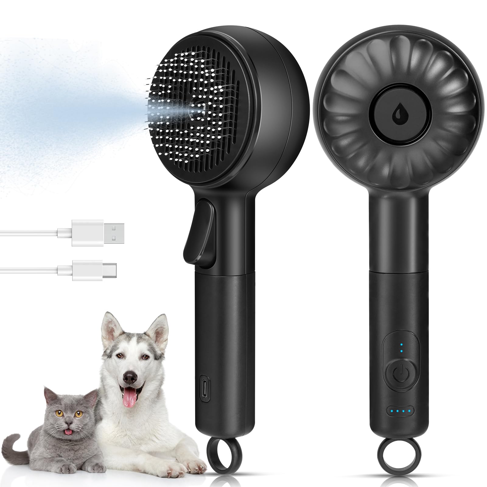 Katzen-Dampfbürste mit 2 Dampfmodi für Katzen Hunde Haarausfall, geräuscharmer Tierhaarbürste mit einem Auslöseknopf, kühler Nebel für Indoor-Katzen