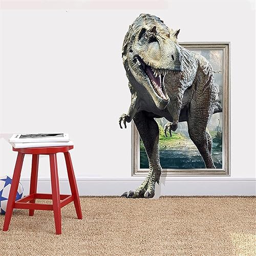 Miniatura 5 de Calcomanías 3D para puerta, diseño de dinosaurio, decoración artística, póster mural para niños, dormitorio, sala de juegos, bebé, guardería,