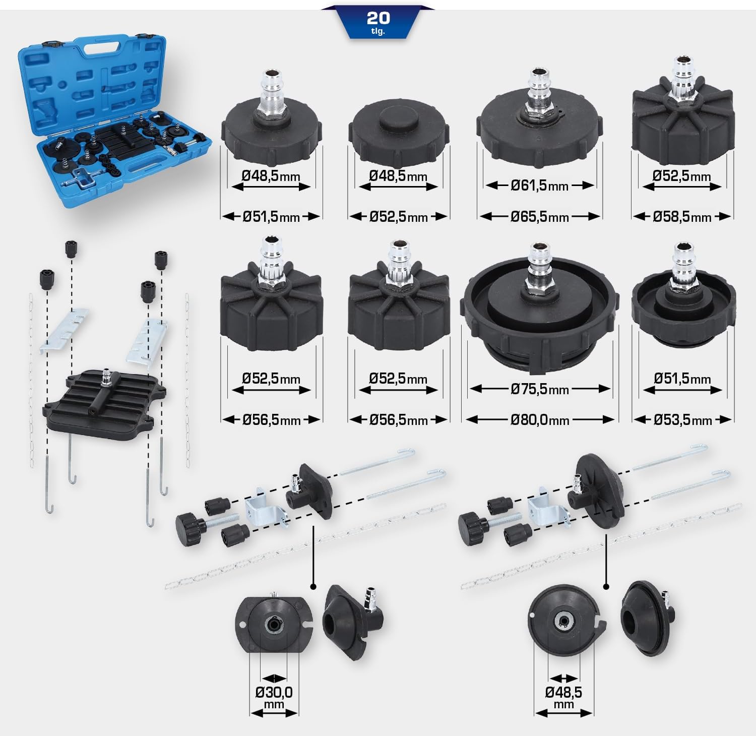 BRILLIANT TOOLS BT701220 Universal Adaptor Set for Brake Bleeding 20-Piece [Powered by KS Tools]