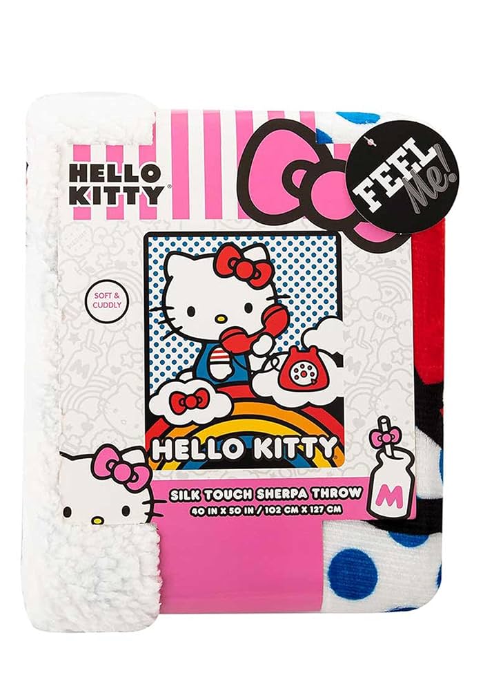 NEW! Hello Kitty Sanrio OG PINK BOW BLANKET Throw 50"X70