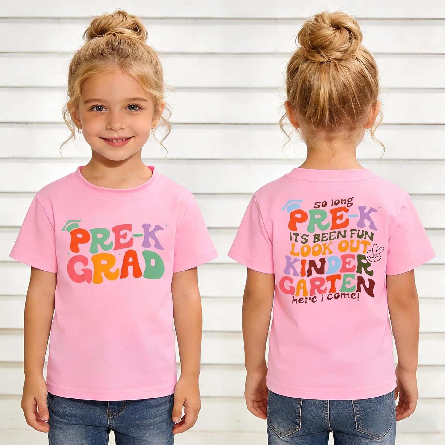 IZYJOY Toddler Girls Pre-K Grad Shirt Kindergarten Here I Come T-Shirt Last Day of School Tee Kids Preschool Graduation Tops