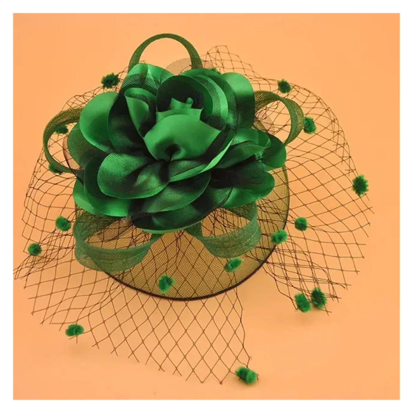 UALXPAO Wedding Hats Women Mesh Fascinator Cocktail Tea Party Hat Hair Accessories Wedding Church Headwear with Veil Flower Dots for Tea Party,Weddings(Green)
