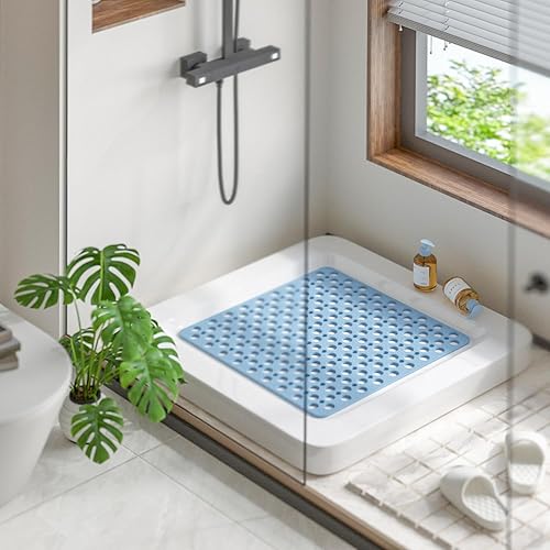 Miniatura 7 de HITSLAM Tapete de ducha antideslizante, 21 x 21 pulgadas, cuadrado para bañera, antideslizante, con ventosas y agujeros de drenaje, lavable a