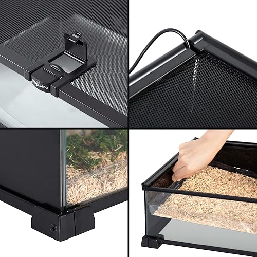 REPTIZOO Small Reptile Tank 20" x 12" x 6" Glass Reptile Terrarium with Top Feeding Habitat for Snake Spider(20" x 12" x 6")