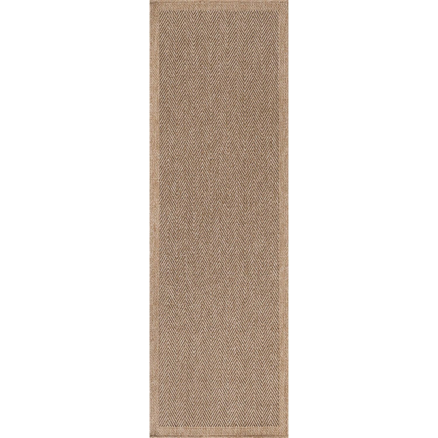 CAMILSON Indoor and Outdoor Runner Rug Natural Herringbone Seagrass Boho Design Easy-Cleaning Non Shedding Fiber Living Room Bedroom Garden Patio and Kitchen Washable Outside Carpet Alfombras (2x7)