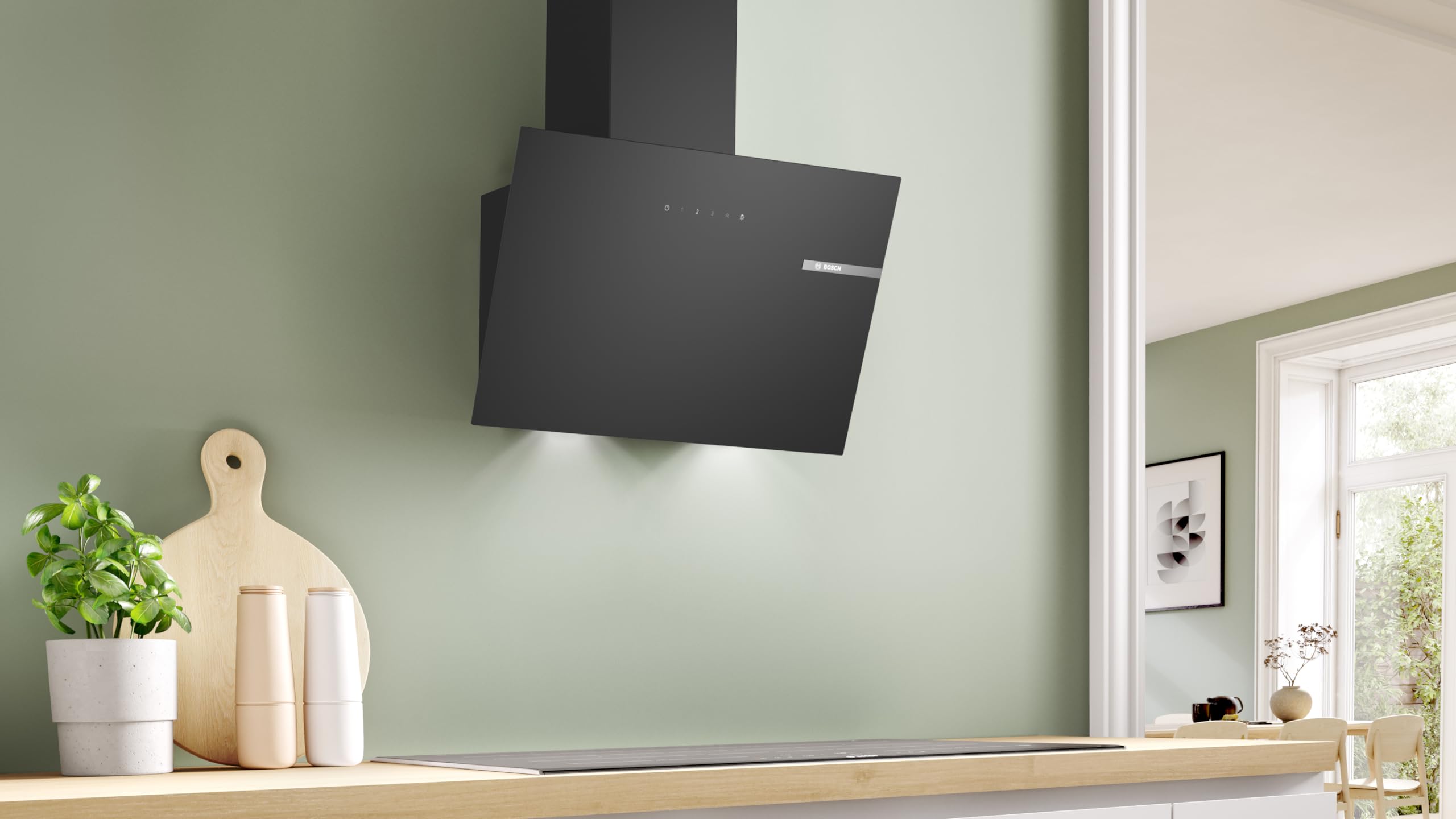 Bosch DWK65DK60B Series 2, campana de pared 60 cm vidrio transparente negro impreso