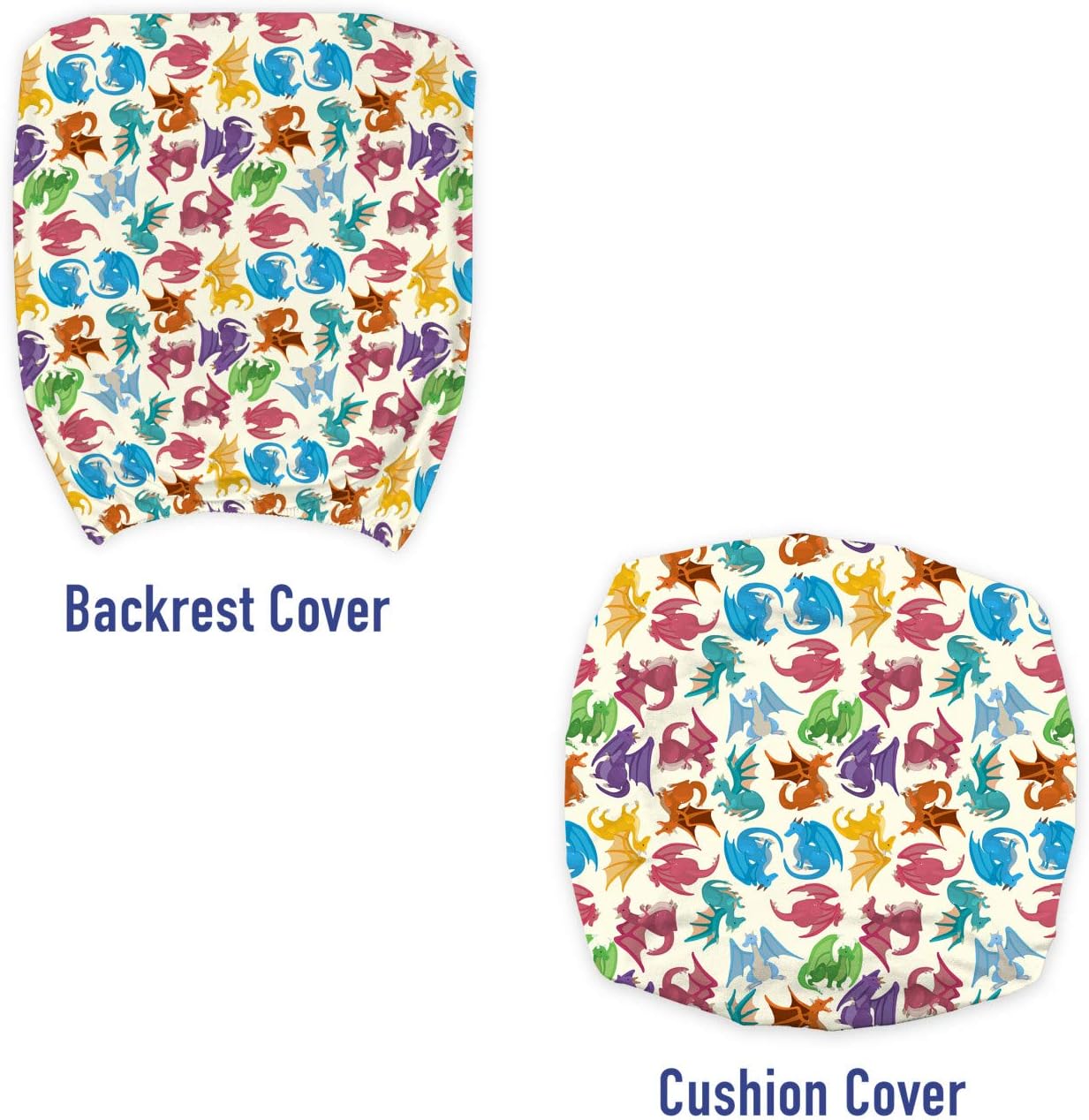 Ambesonne Dragon Office Chair Slipcover, Cartoon Style Design for Animal Pattern Colorful Dragons Art Print, Protective Stretch Decorative Fabric Cover, Standard Size, Blue Pink