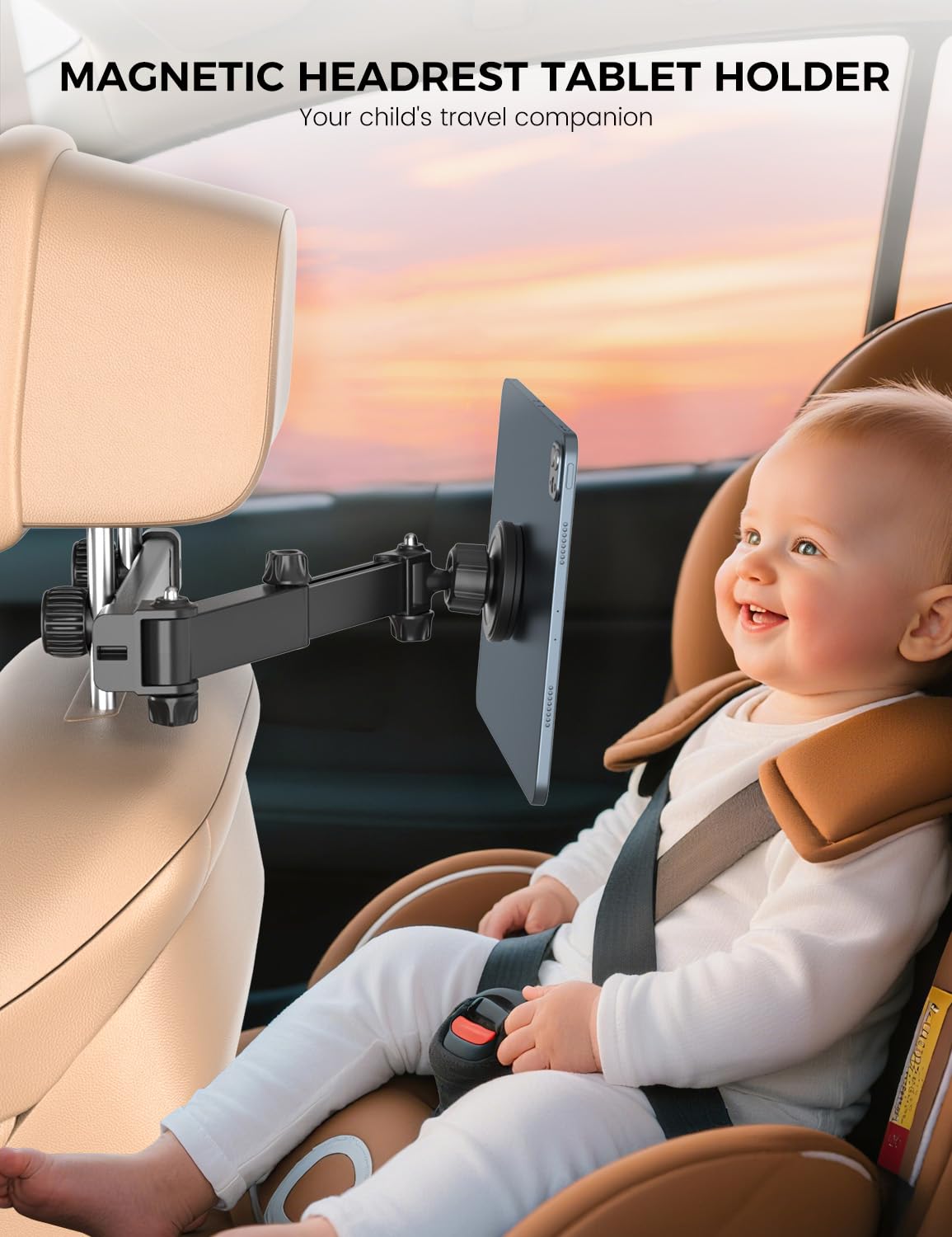 OHLPRO Support Tablette Voiture Magnétique [Bras Extensible Métal + Puissant Magnétisme] Support iPad Voiture Appuie-tête Rotative à 360° Porte Tablette Compatible avec Téléphones et Tablettes
