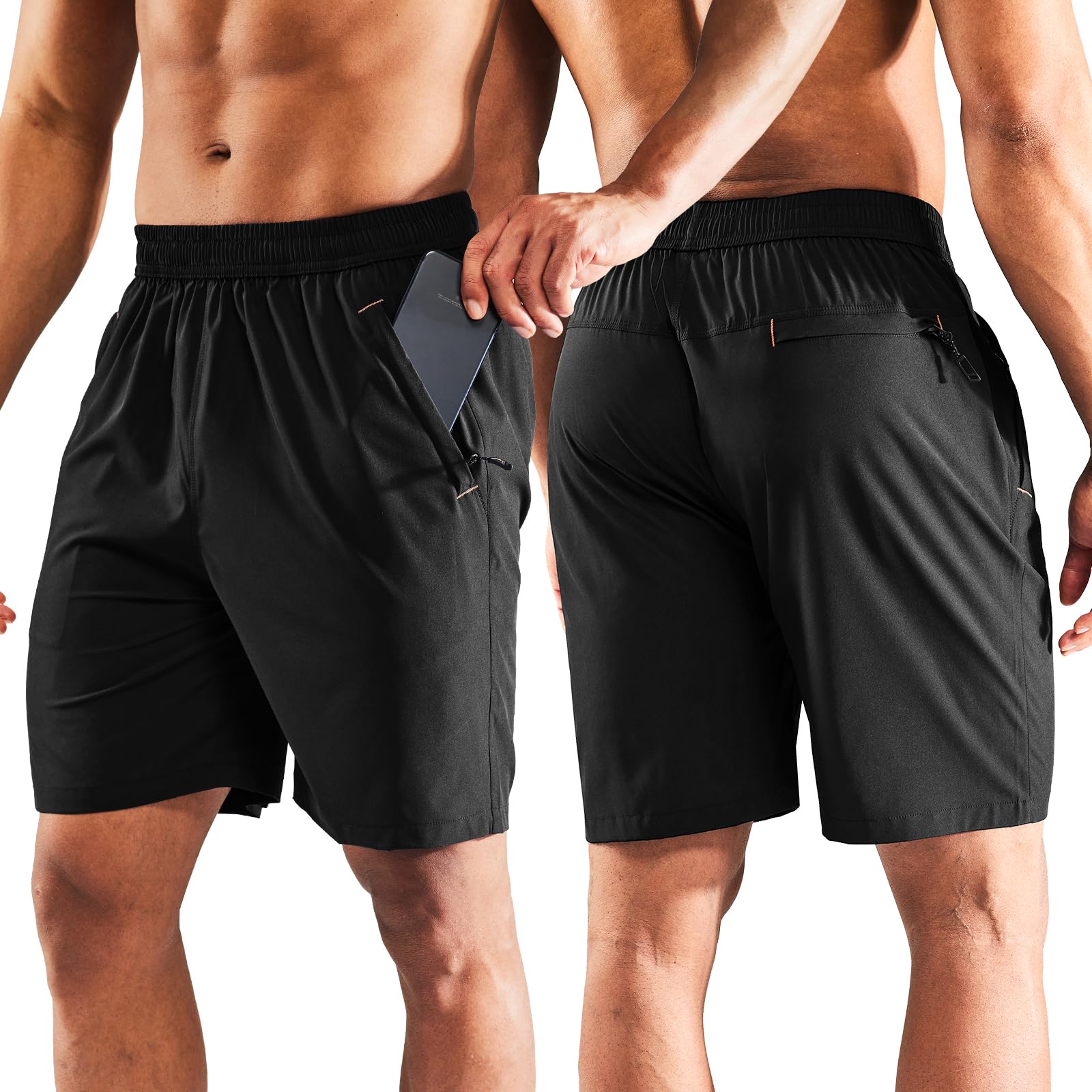 MIER Men's 7 Inch Athletic Shorts with 3 Zipper Pockets, Dry Fit