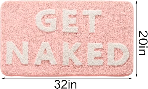 Miniatura 2 de QJHOMO Alfombra de baño con texto en inglés Get Naked, bonita alfombra de baño rosa y blanca, divertida, antideslizante, súper absorbente, lavable a