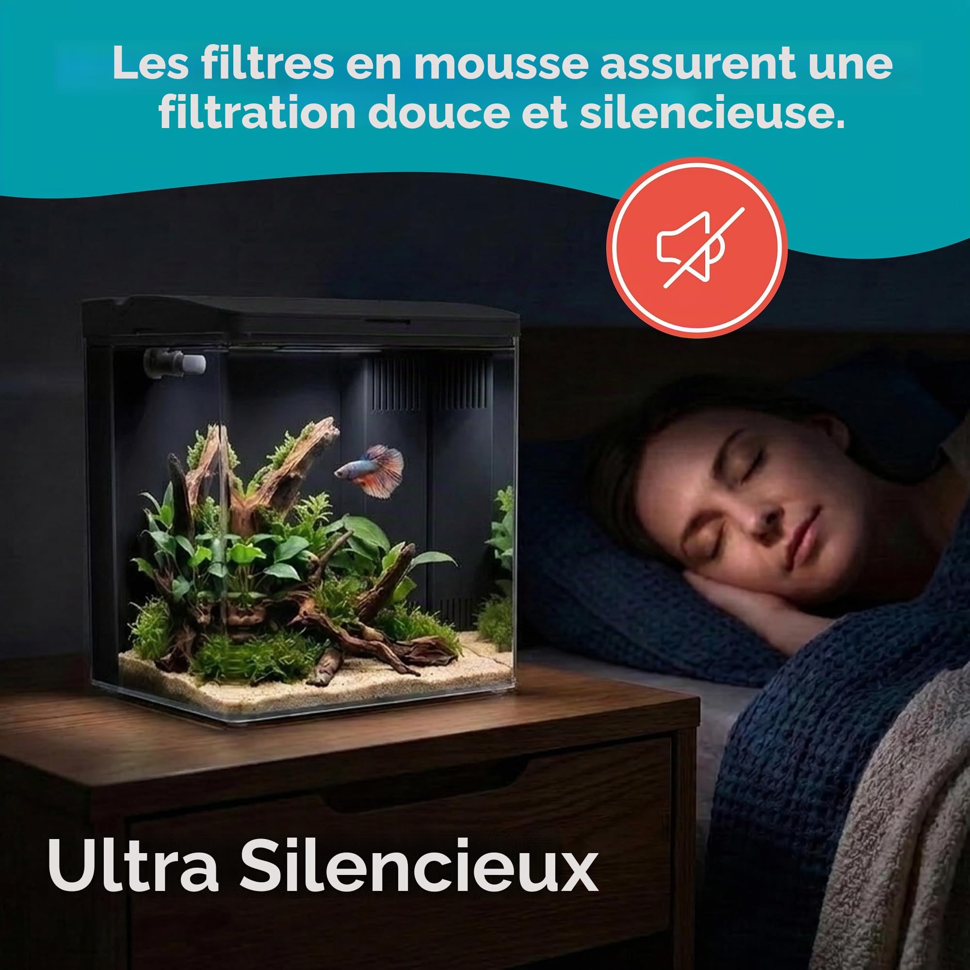 AQPET Neya Aquarium de Bureau avec Filtre et Pompe incluses, LED 5 Modes et Ports USB – Mini Aquarium en Acrylique avec Couvercle ouvrant, idéal pour Betta, Caridines et Plantes Aquatiques 5 l (Noir)