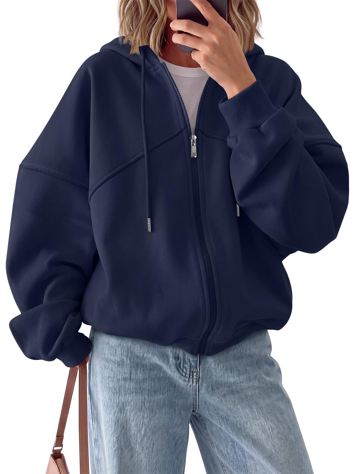 Trendy Queen Women’s Full Zip Up Hoodies Fleece Oversized Sweatshirts | Fleece Lined, Drawstring Hood, Ribbed Cuffs, Side Pockets, Fall Winter Casual Streetwear