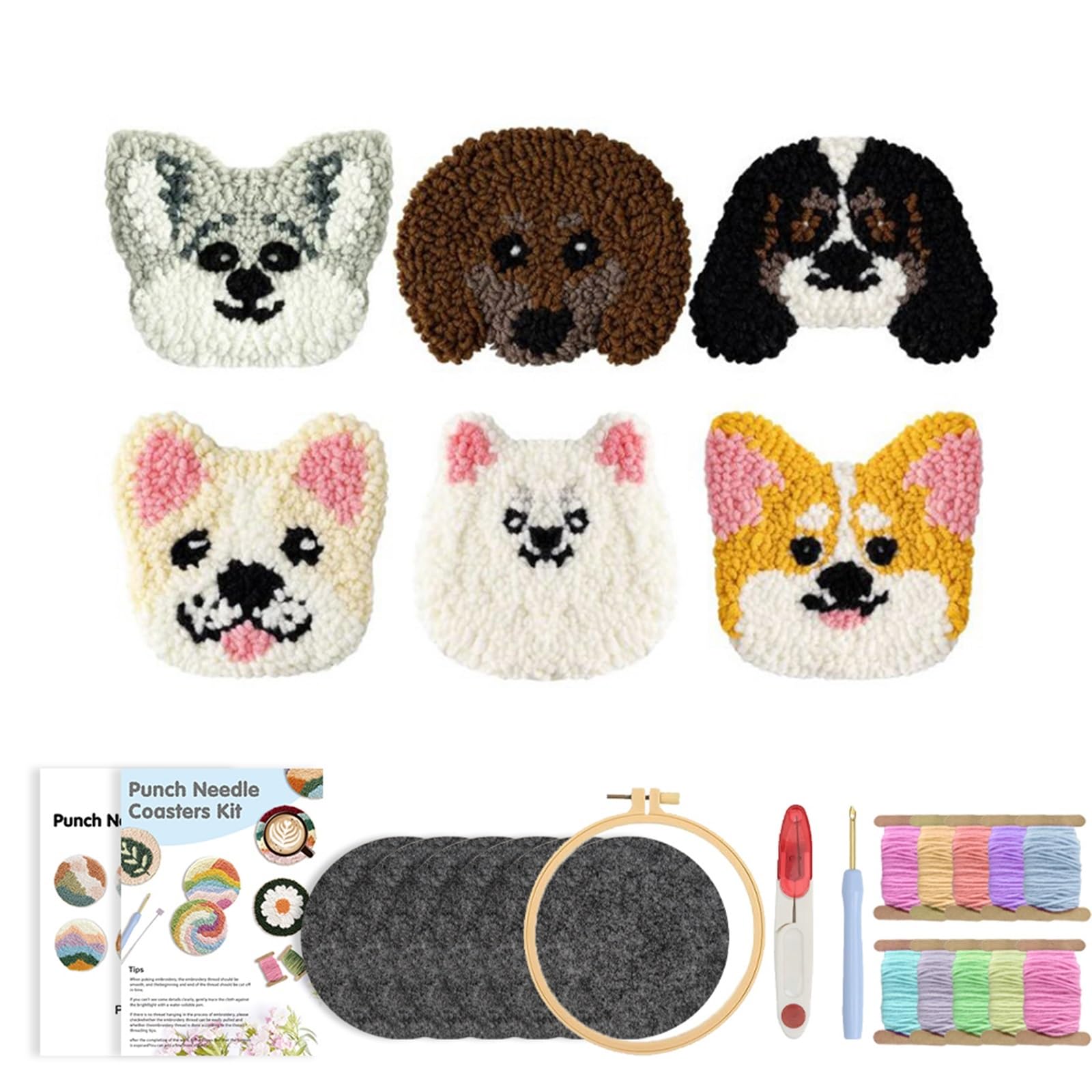 1set Punch Needle Coasters Kit For Beginner Poke Embroidery Set With Tufted Rug Pads Crafts for DIY(Color3)
