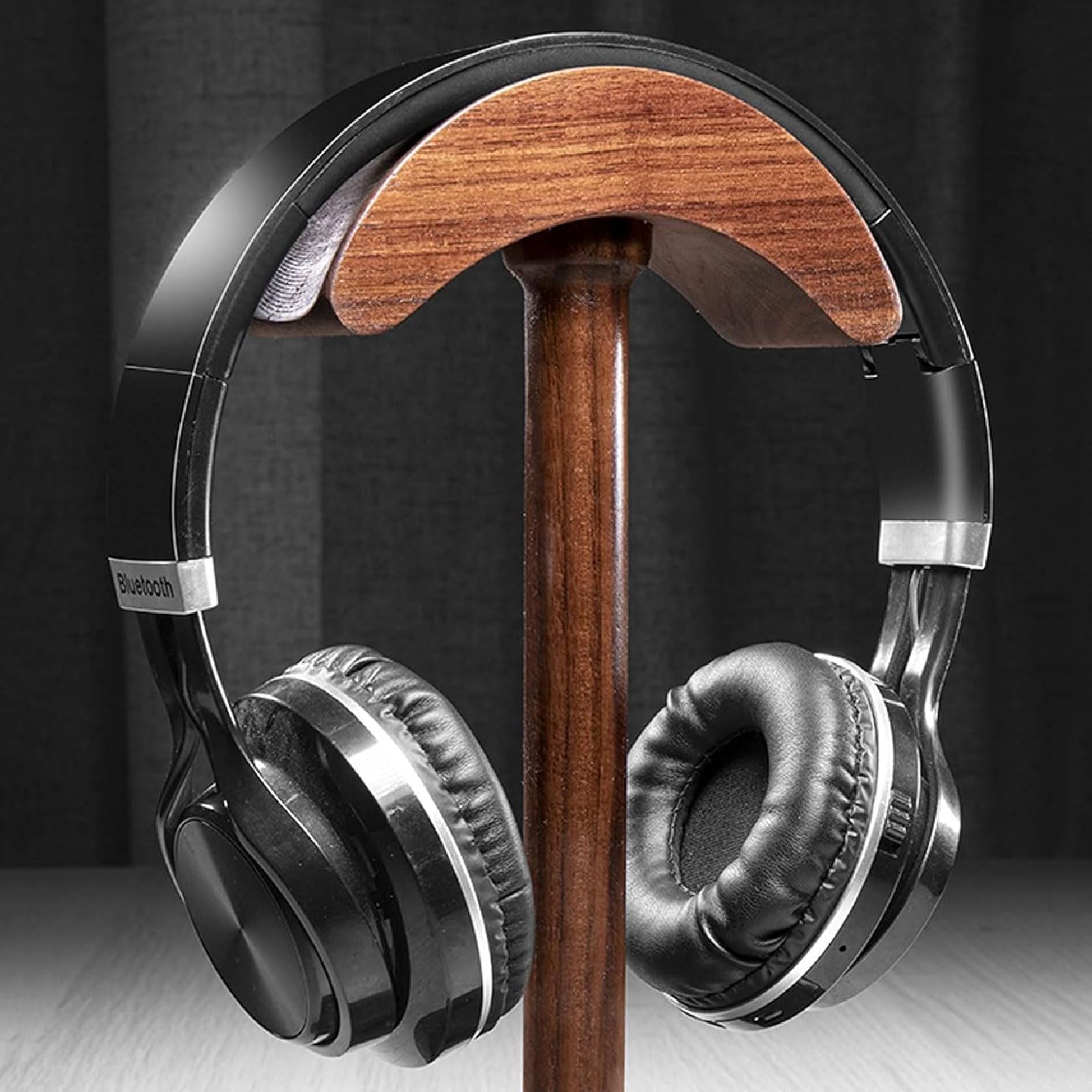 TOMRAIN Soporte para Auriculares de Madera Maciza, Soporte para Auriculares de Escritorio, Soporte para Auriculares de Nogal Negro, Colgador de Auriculares Multifuncional para Todos los Auriculares