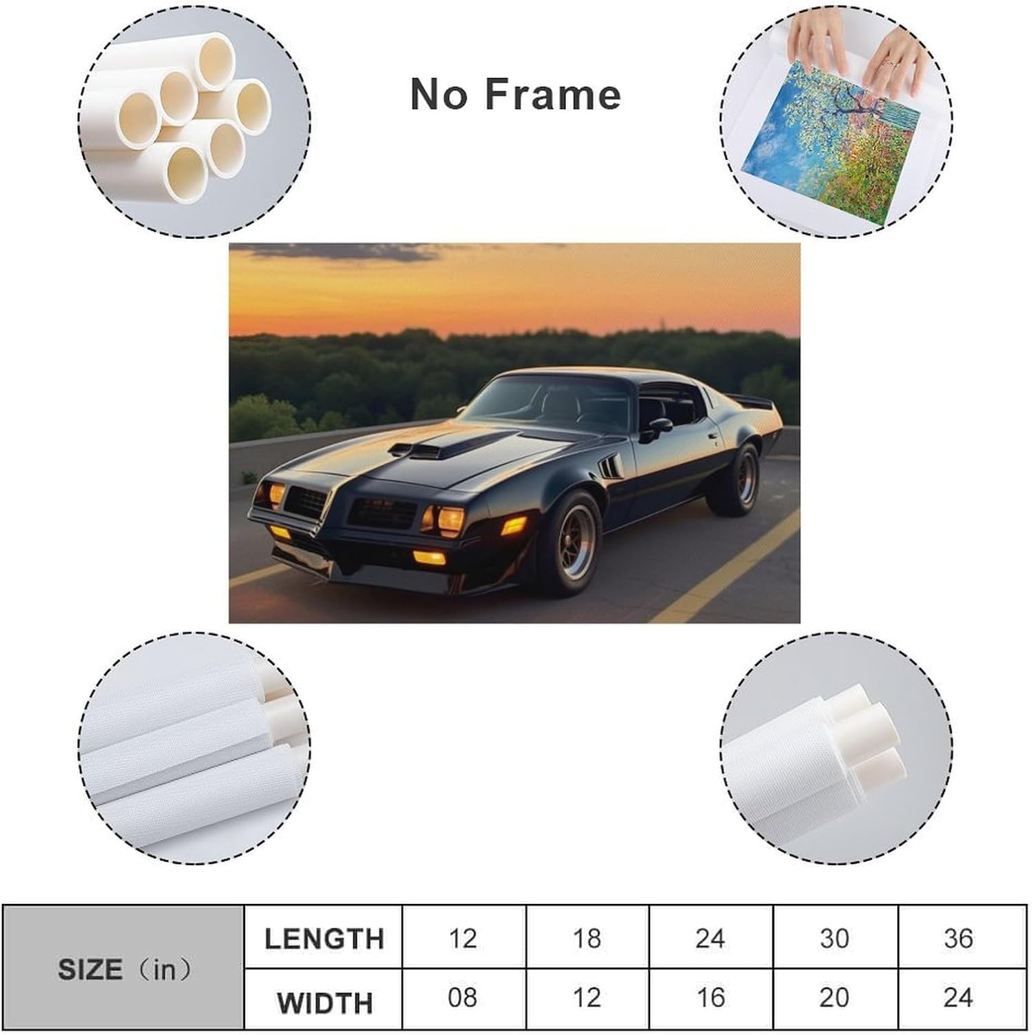 Classic Automotive American Muscle Car Sunset Posters & Prints Canvas Wall Art Living Room Decor for Men Aesthetic Paintings Pictures Framed Unframed 20x30inch(50x75cm)