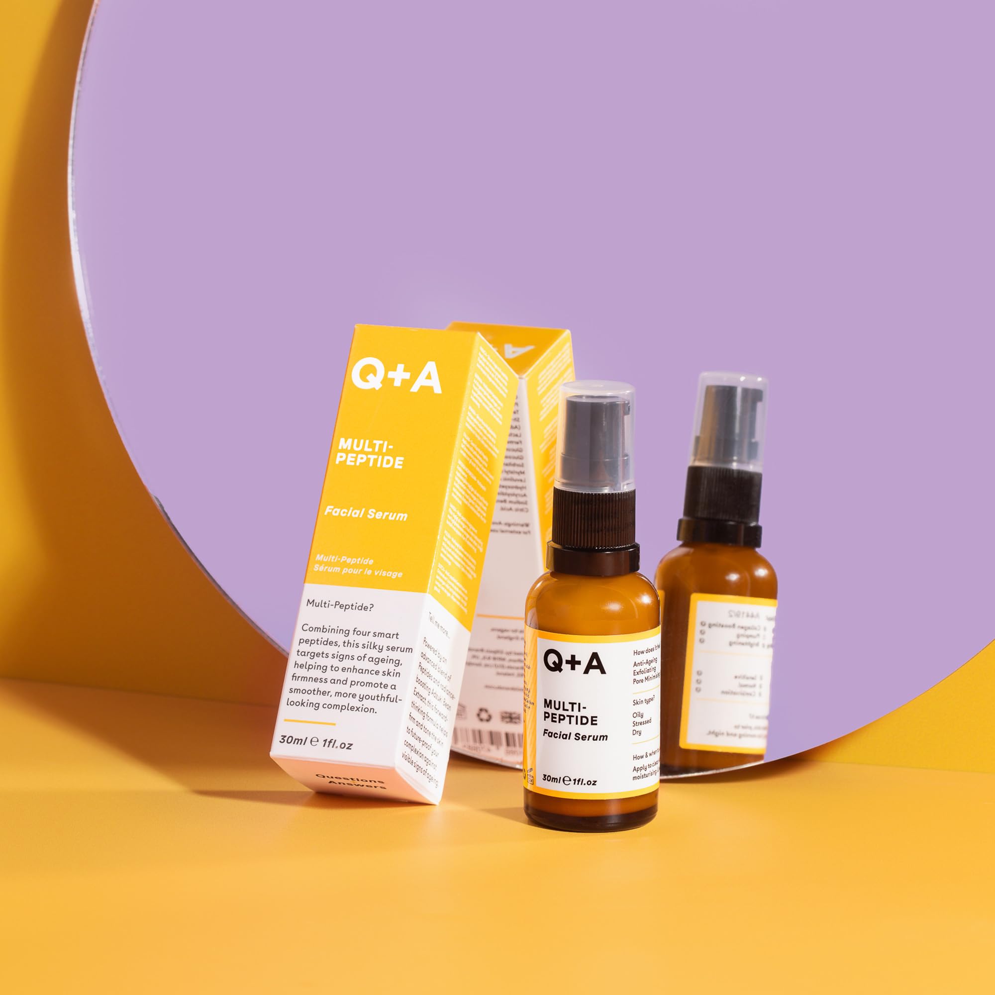 Q+A Multi-Peptydowe Serum (30 ml), Serum przeciwzmarszczkowy do twarzy z peptydami, bez zapachu, wygładza zmarszczki, poprawia koloryt i elastyczność, pielęgnacja dla młodego blasku