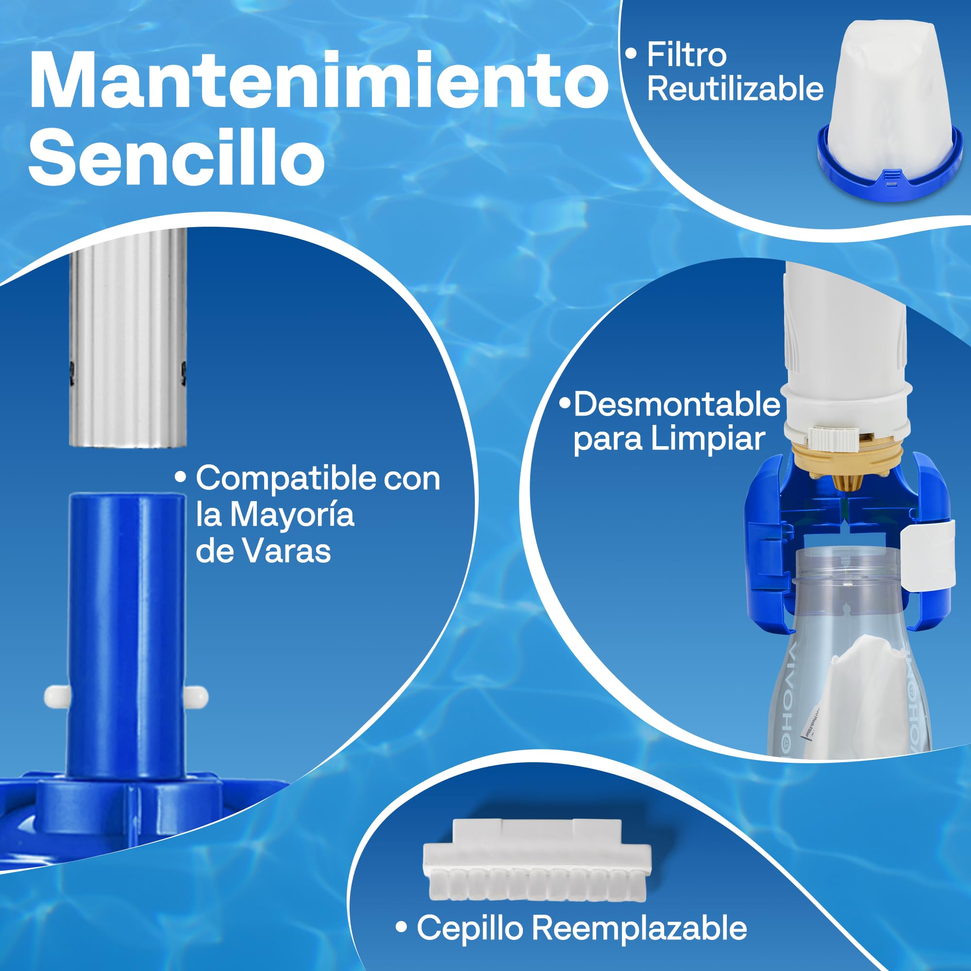 VIVOHOME 72LPM Limpiador Portátil para Piscina con Pértigas Telescópicas Aspirador de Piscina Autónomo de 75 Minutos Ideal para Piscinas Elevadas y Enterradas, Spas y Jacuzzis